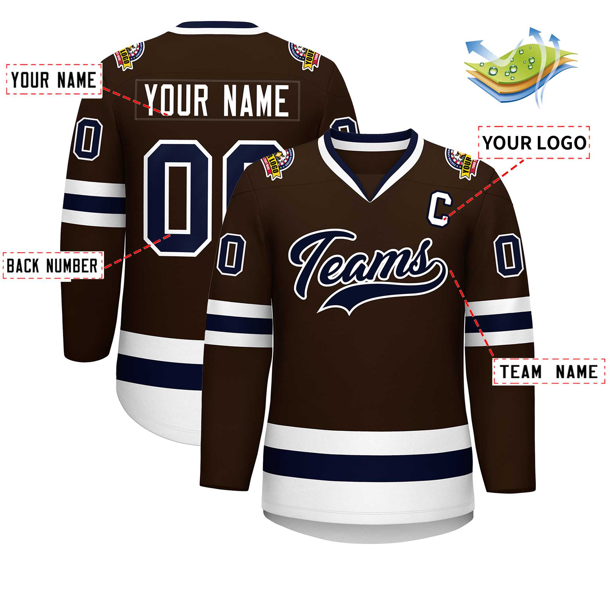 Custom Brown Navy-White Classic Style Hockey Jersey | KXKSHOP