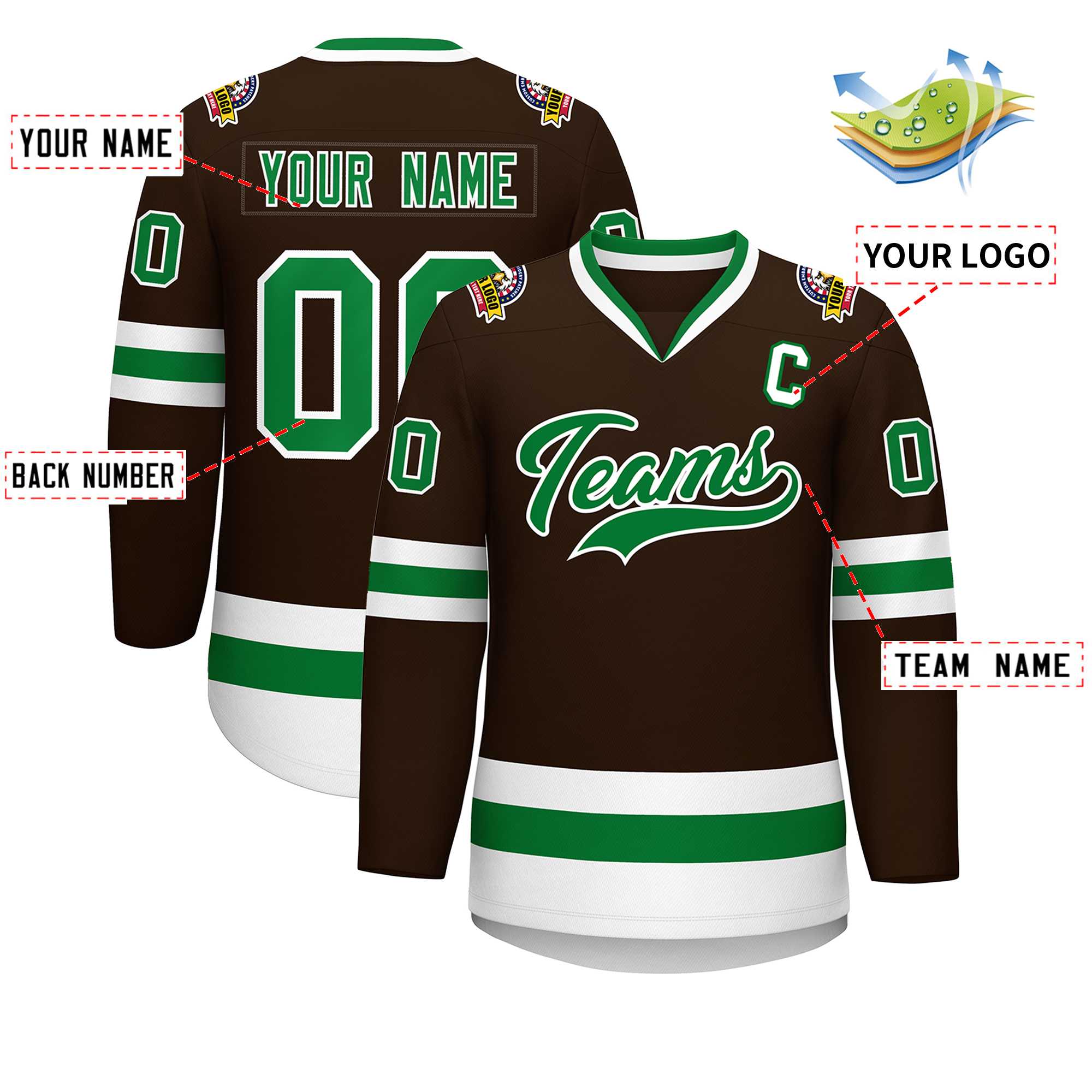 Custom Brown Kelly Green-White Classic Style Hockey Jersey | KXKSHOP