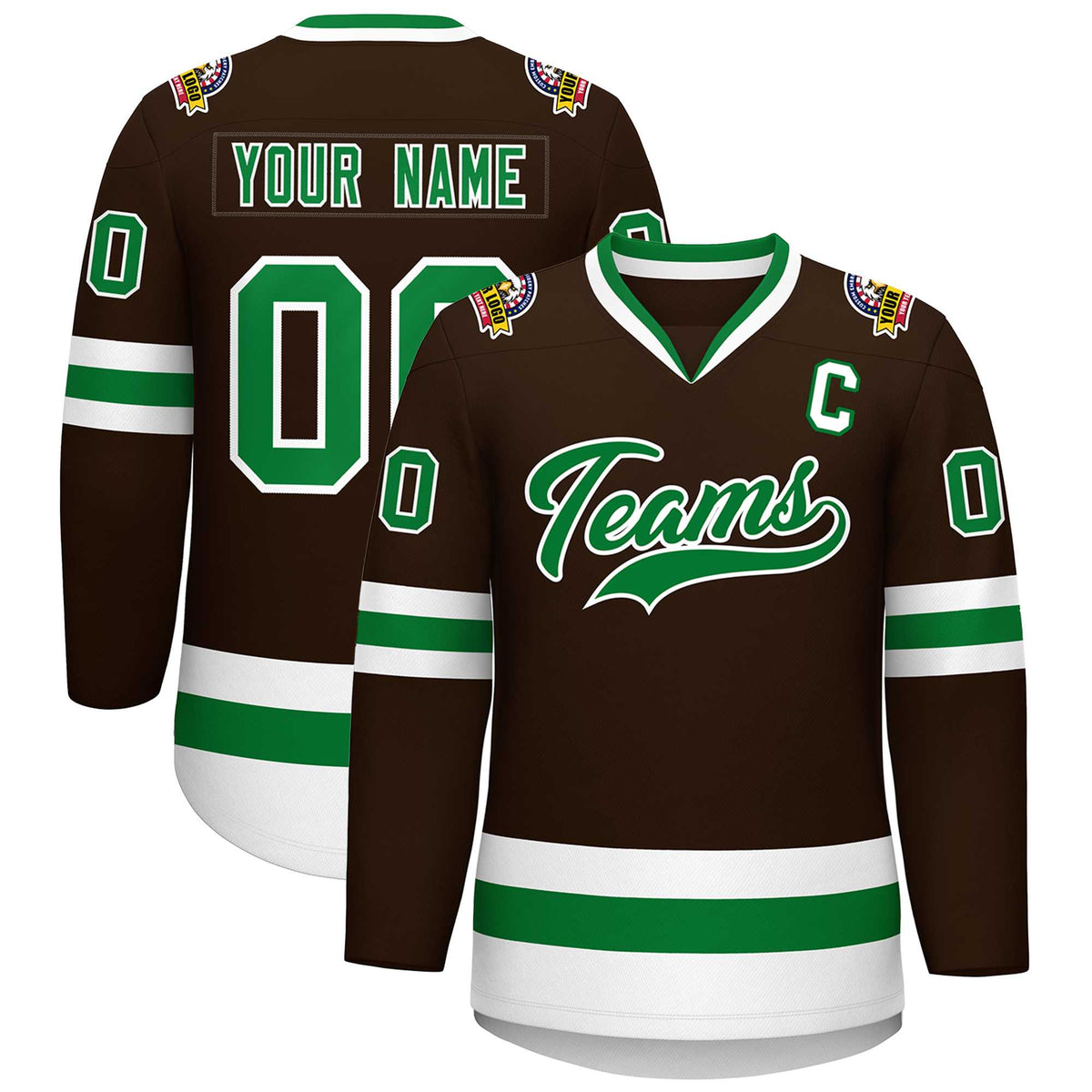 Custom Brown Kelly Green-White Classic Style Hockey Jersey | KXKSHOP