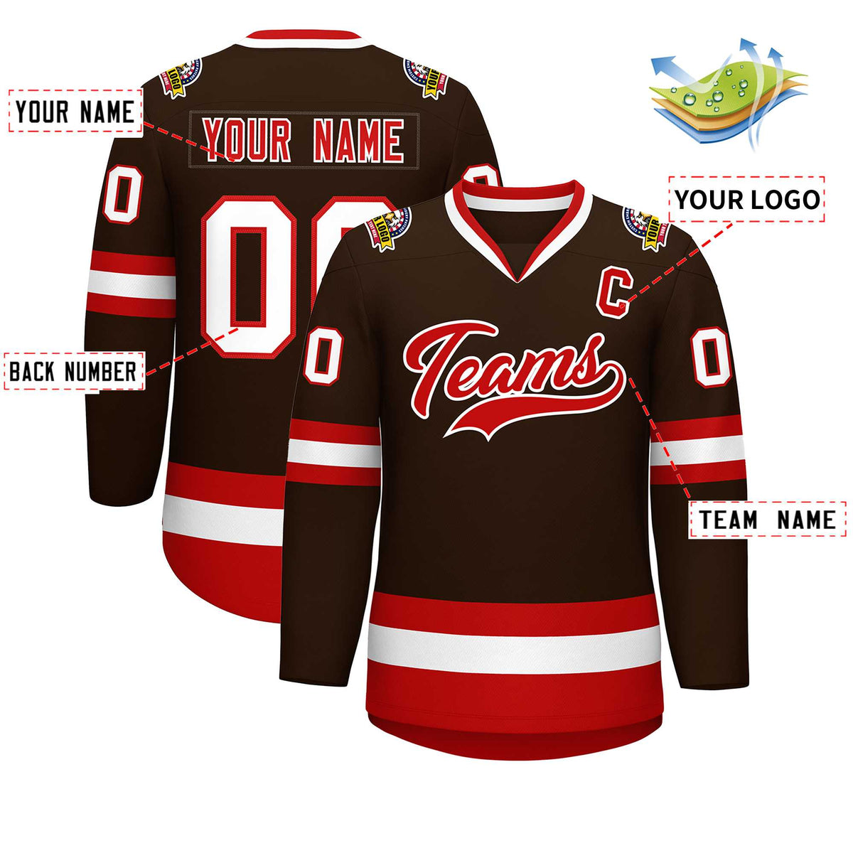 Custom Brown Red-White Classic Style Hockey Jersey | KXKSHOP