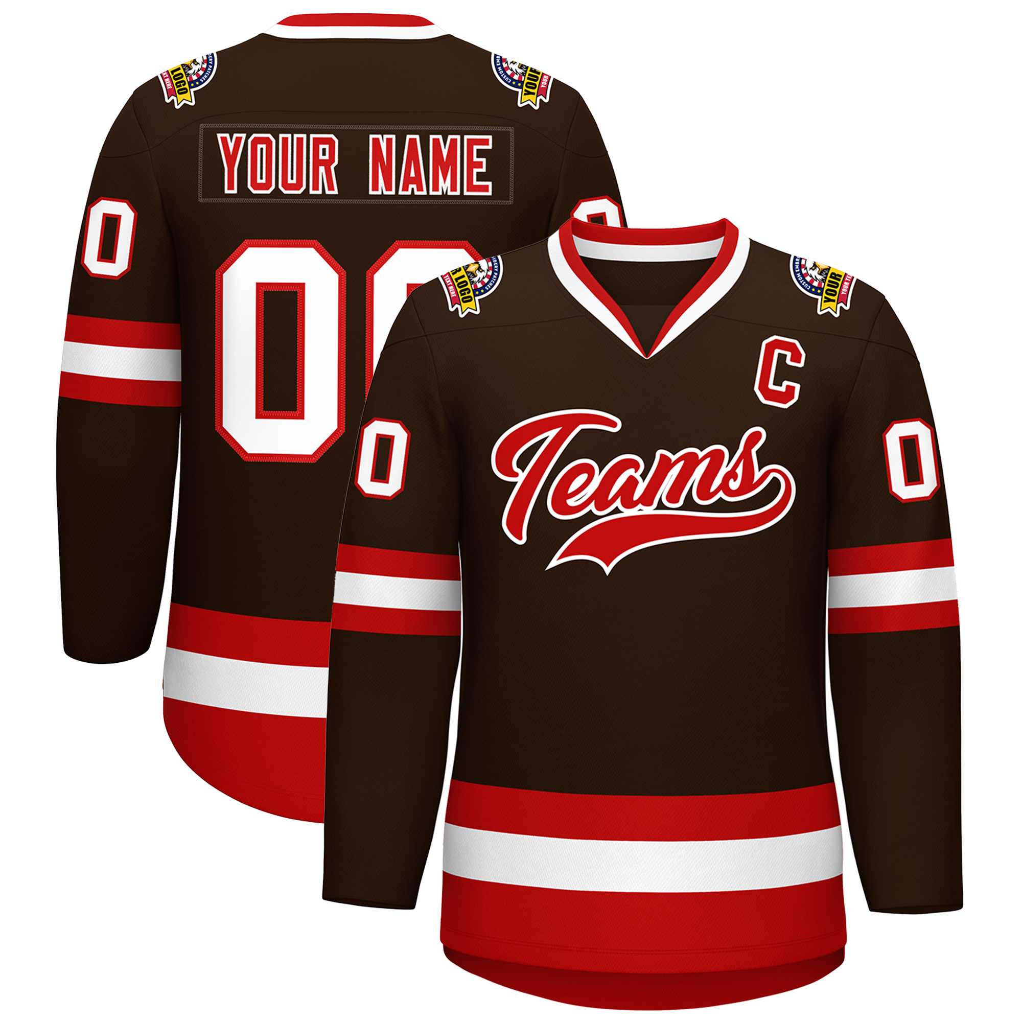 Custom Brown Red-White Classic Style Hockey Jersey | KXKSHOP