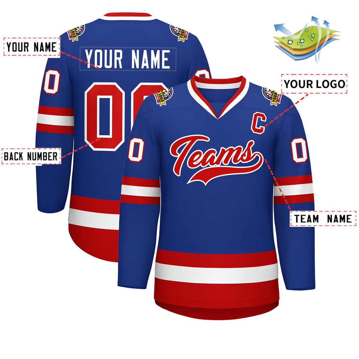 Custom Royal Red-White Classic Style Hockey Jersey | KXKSHOP