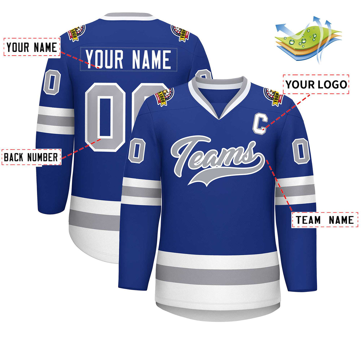 Custom Royal Gray-White Classic Style Hockey Jersey | KXKSHOP