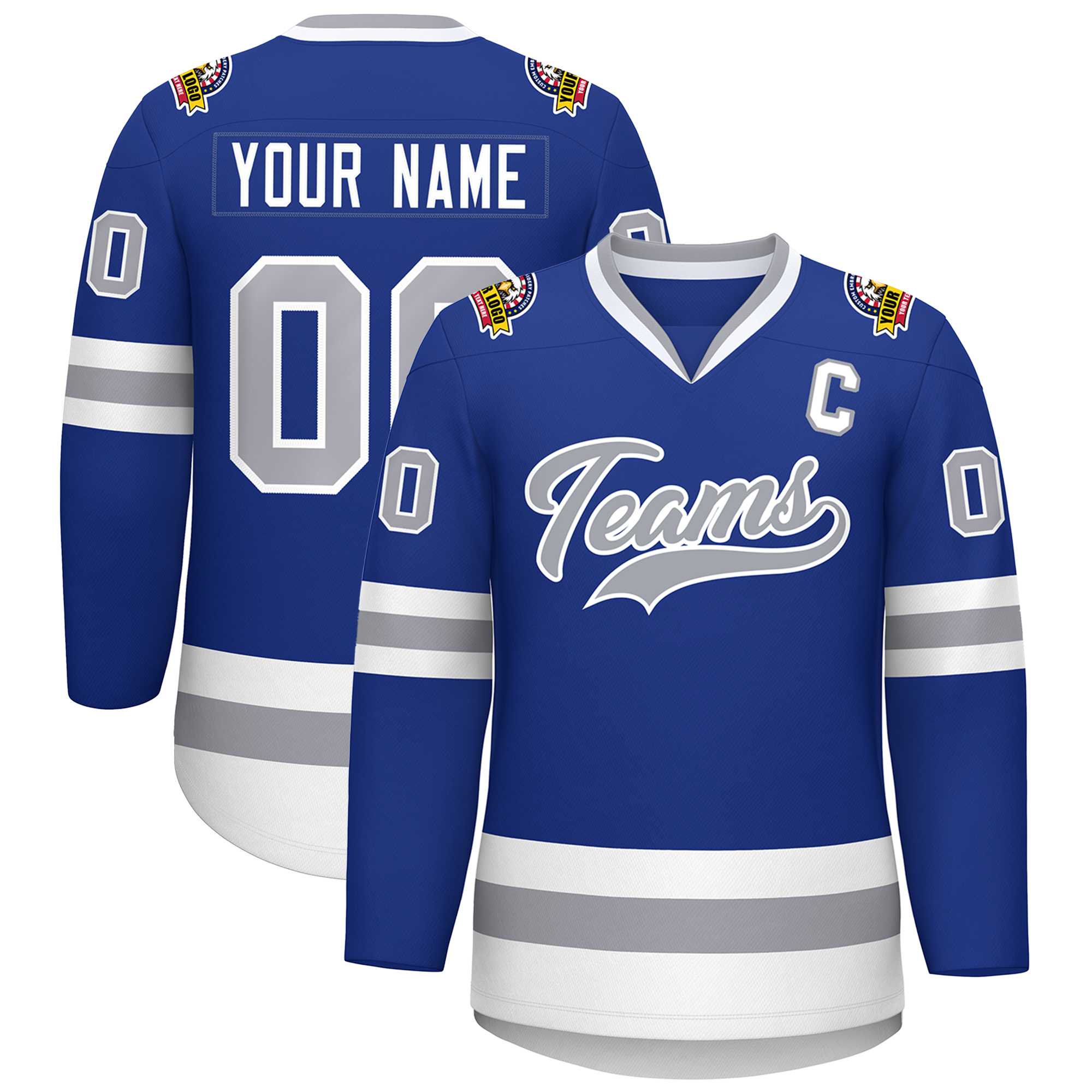 Custom Royal Gray-White Classic Style Hockey Jersey | KXKSHOP