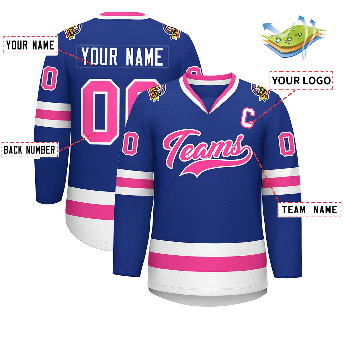 Custom Royal Pink-White Classic Style Hockey Jersey | KXKSHOP