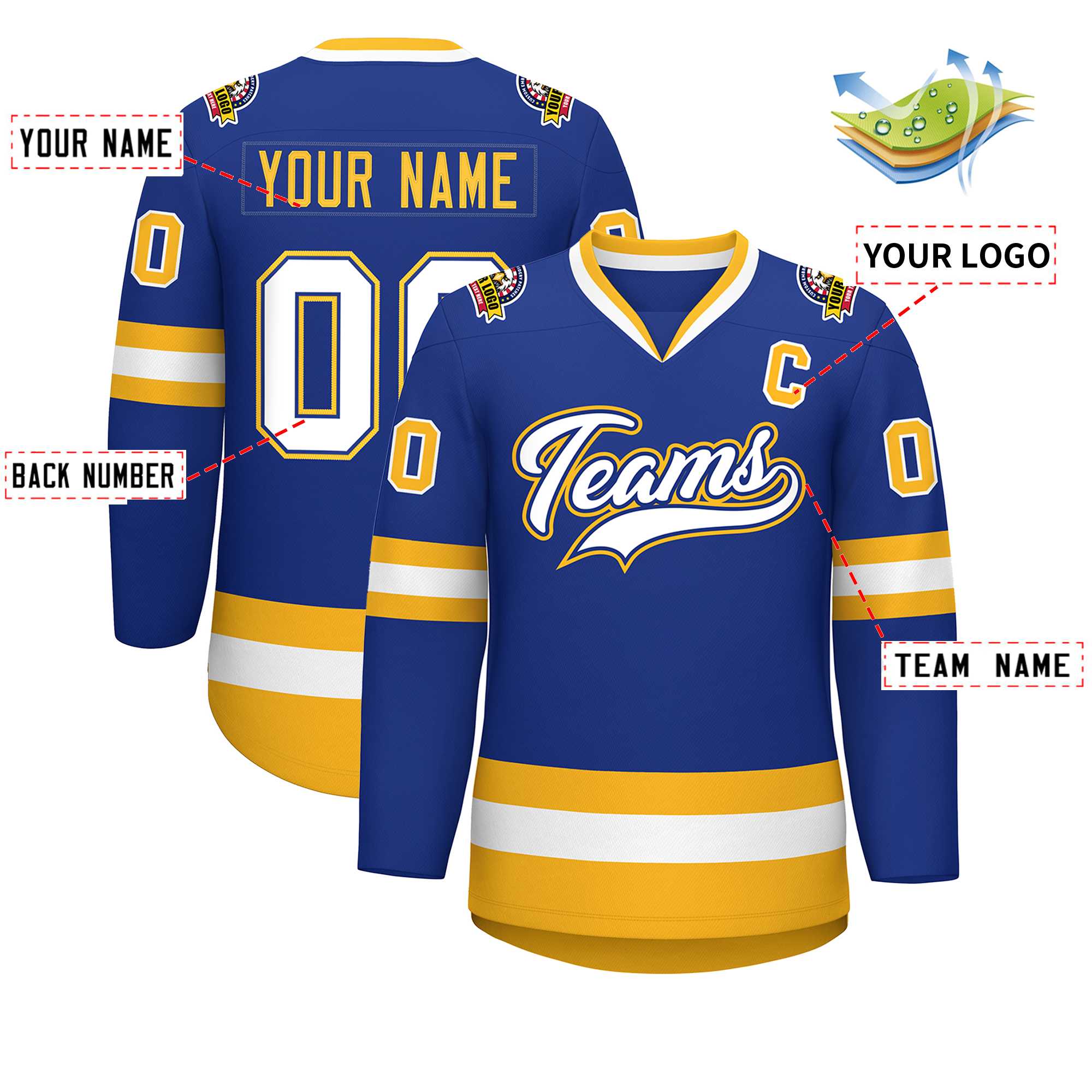 Custom Royal White Royal-Gold Classic Style Hockey Jersey | KXKSHOP