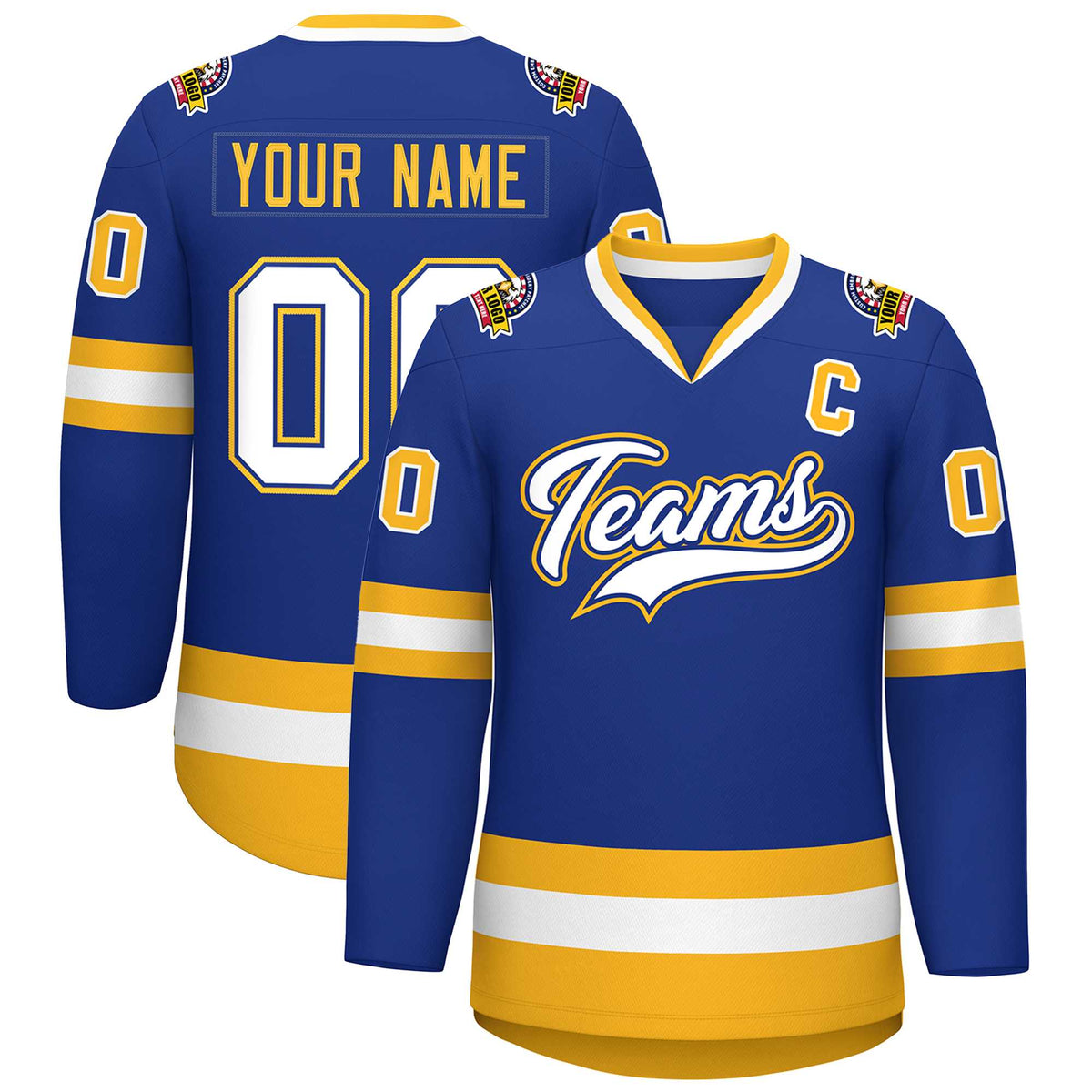 Custom Royal White Royal-Gold Classic Style Hockey Jersey | KXKSHOP