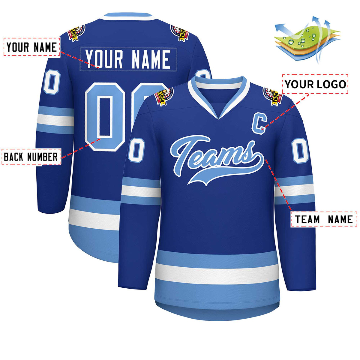 Custom Royal Light Blue-White Classic Style Hockey Jersey | KXKSHOP
