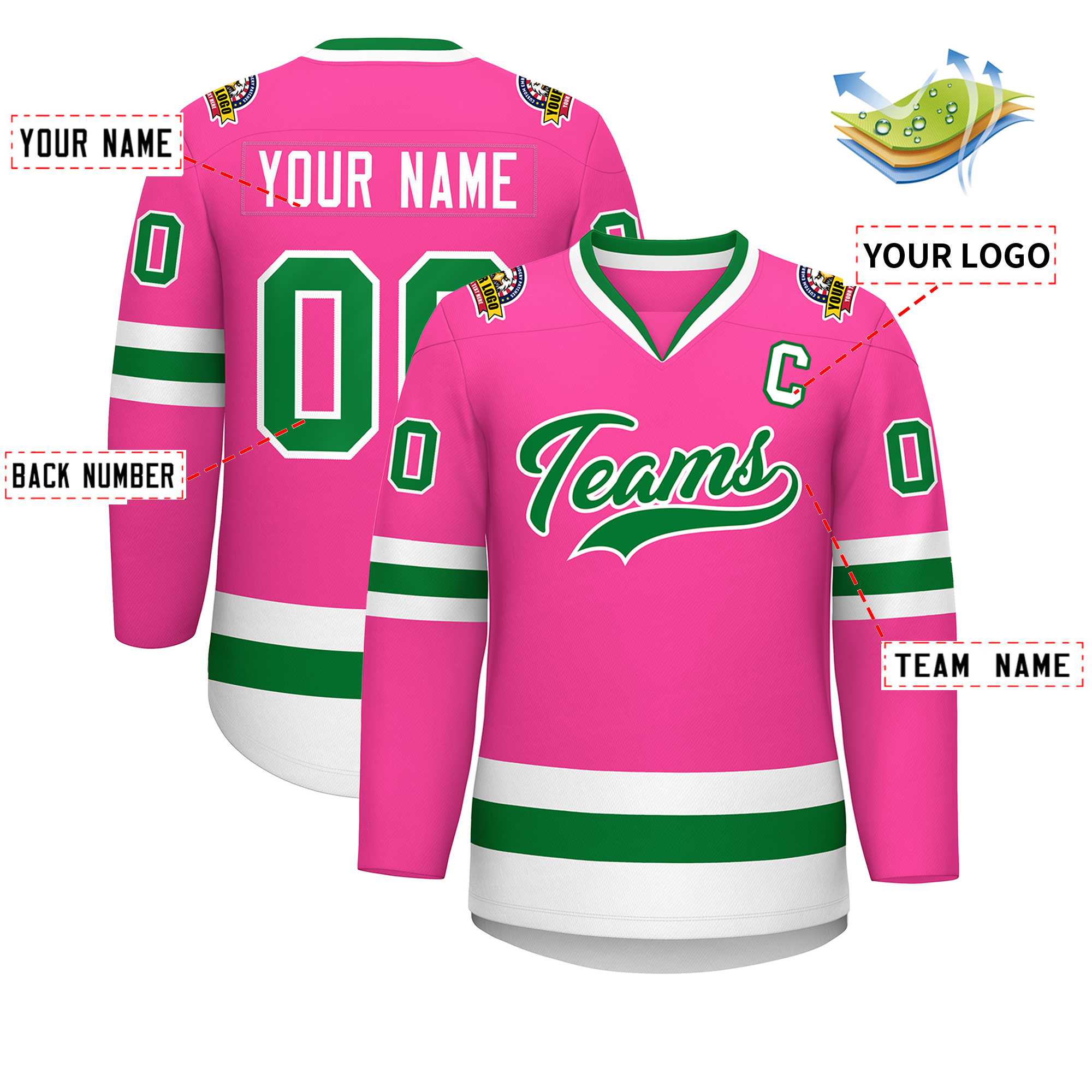 Custom Pink Kelly Green-White Classic Style Hockey Jersey | KXKSHOP