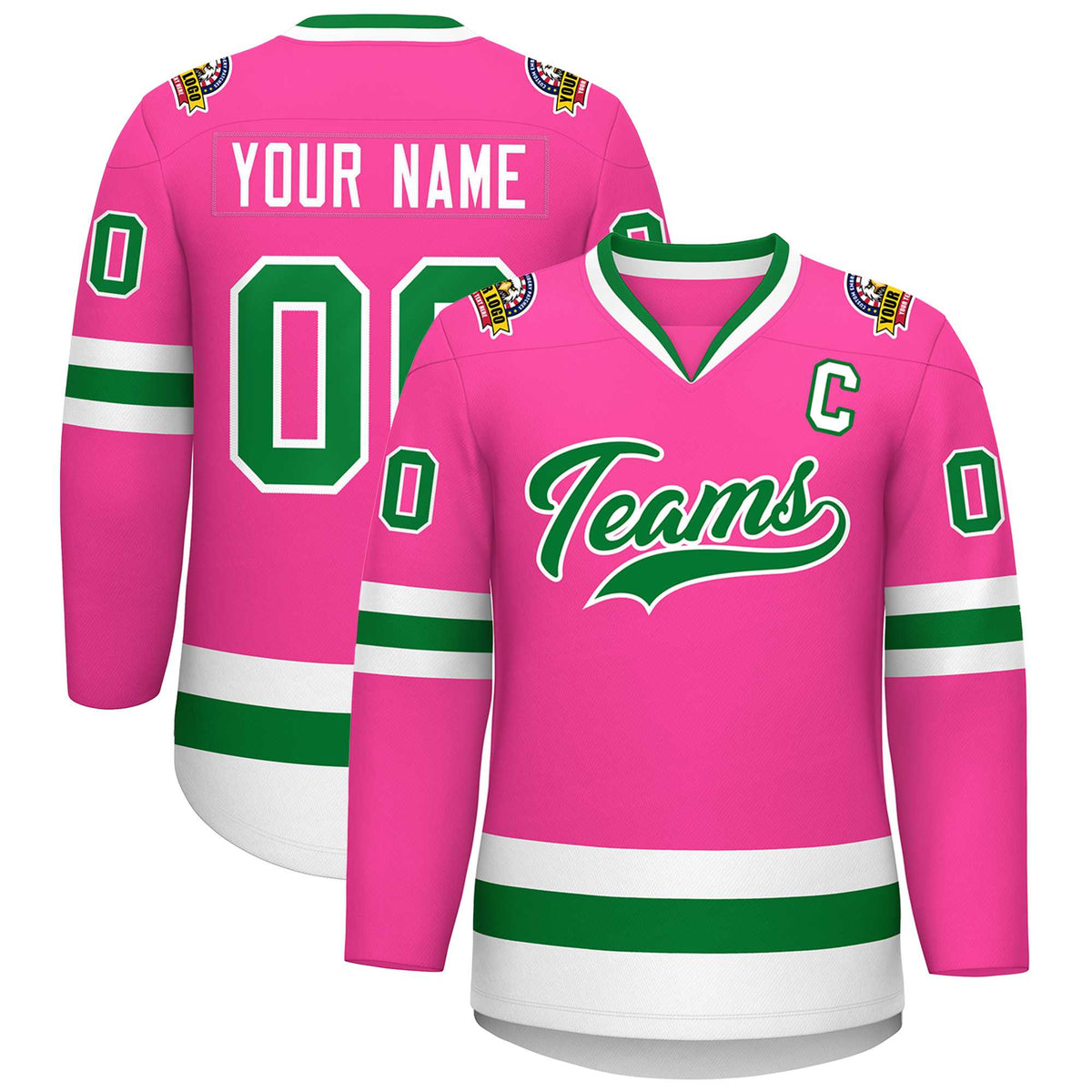 Custom Pink Kelly Green-White Classic Style Hockey Jersey | KXKSHOP
