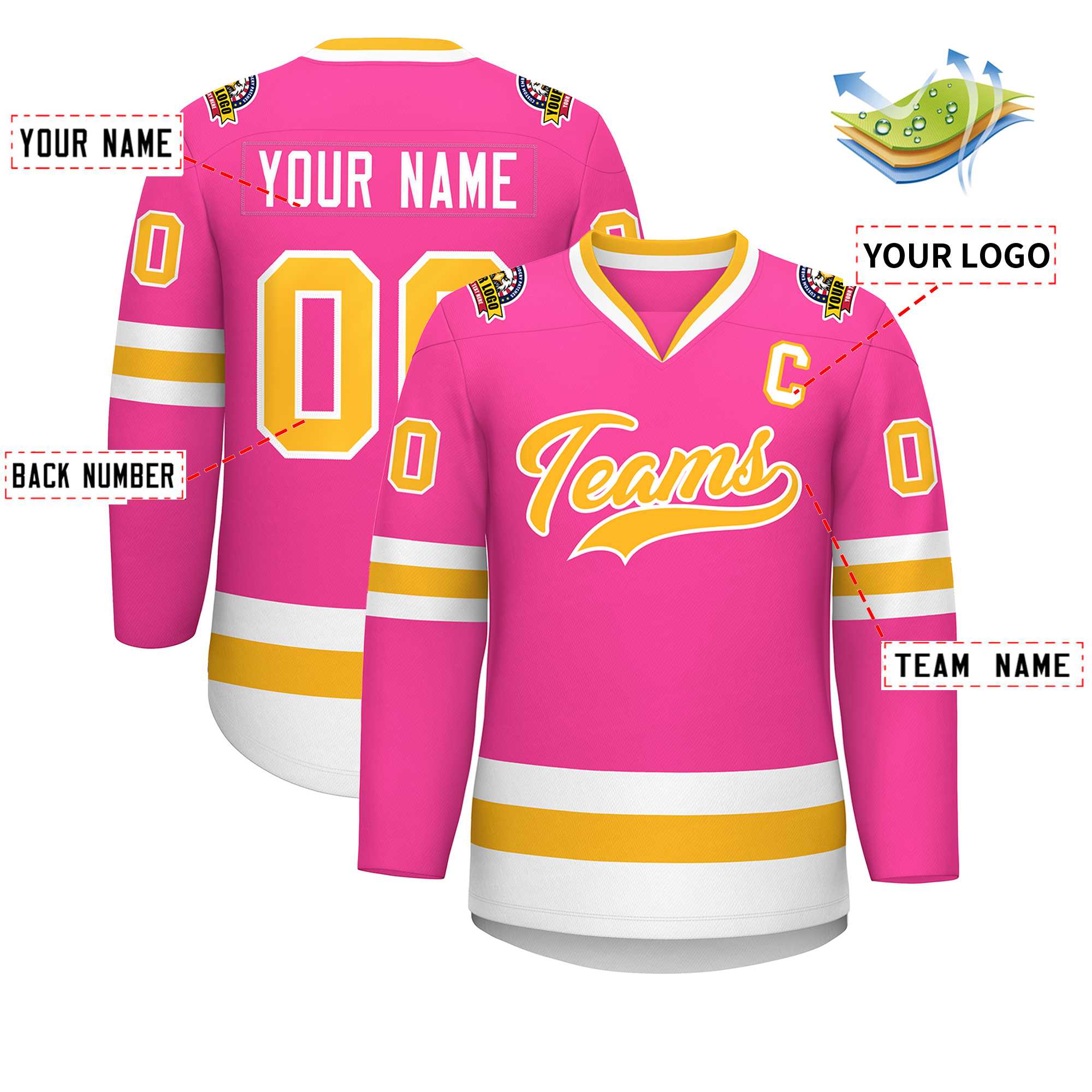 Custom Pink Gold-White Classic Style Hockey Jersey | KXKSHOP