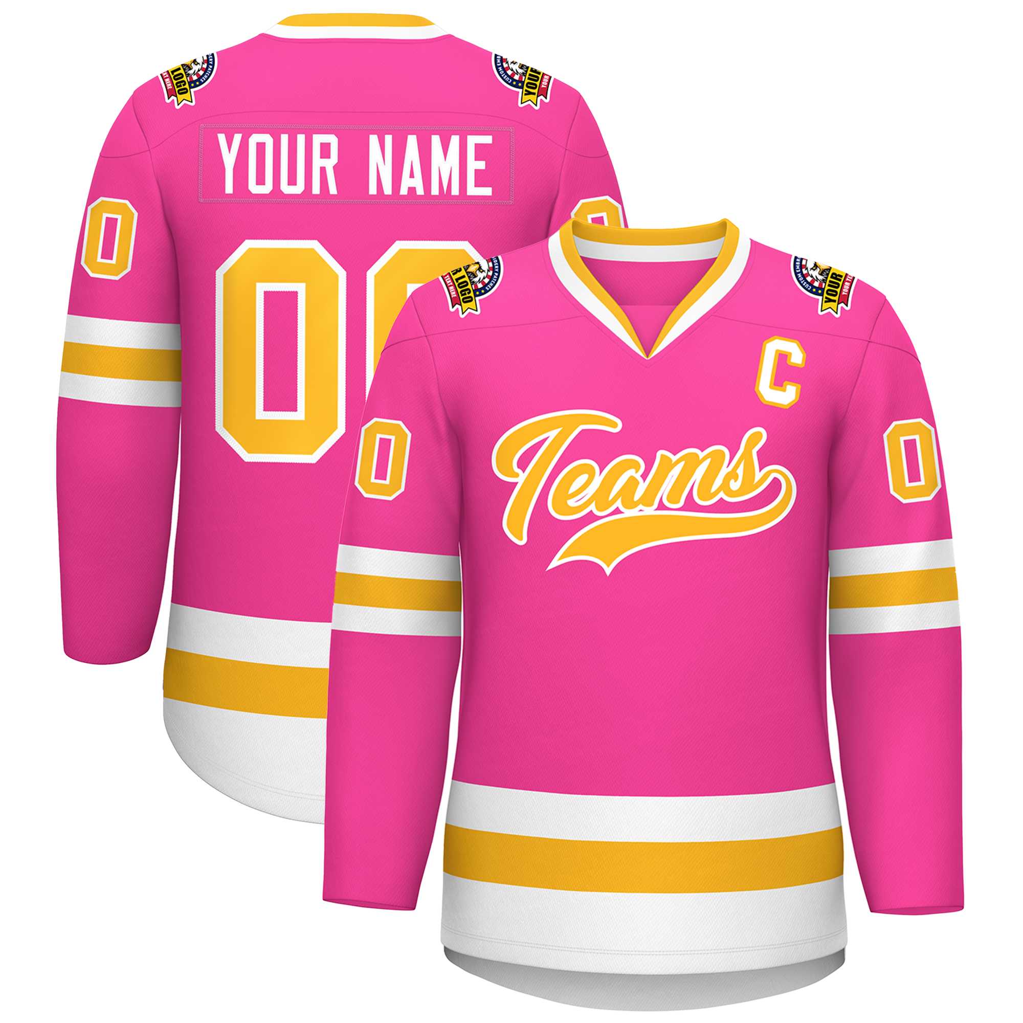 Custom Pink Gold-White Classic Style Hockey Jersey | KXKSHOP