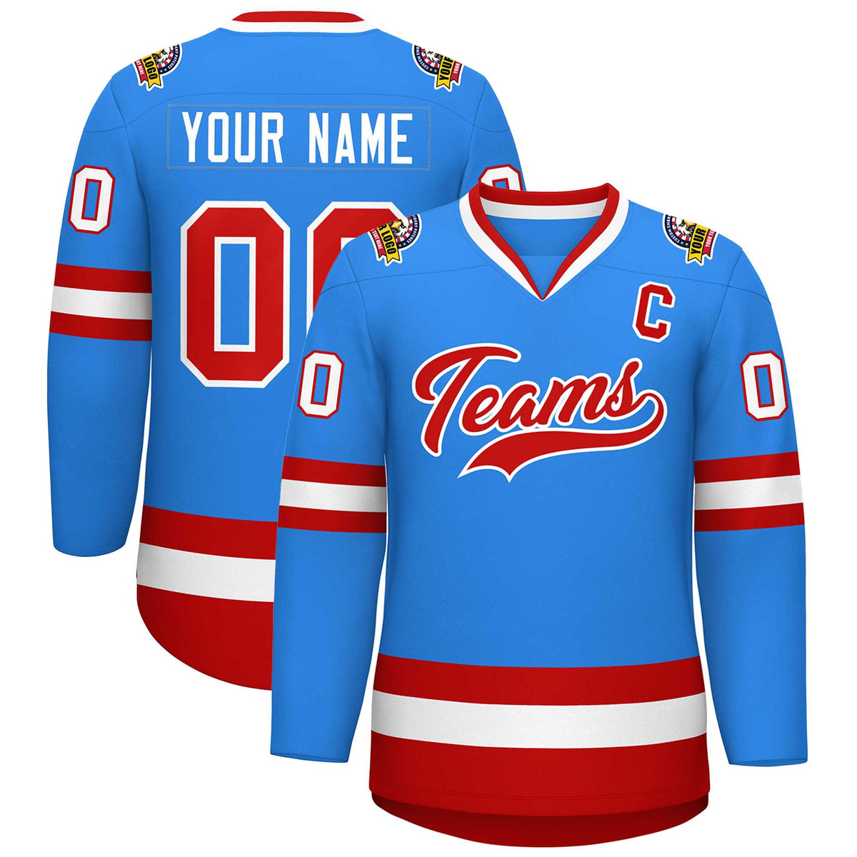 Custom Powder Blue Red-White Classic Style Hockey Jersey | KXKSHOP