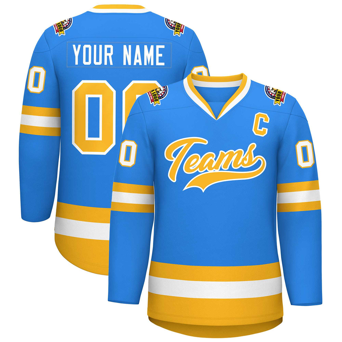 Custom Powder Blue Gold-White Classic Style Hockey Jersey | KXKSHOP