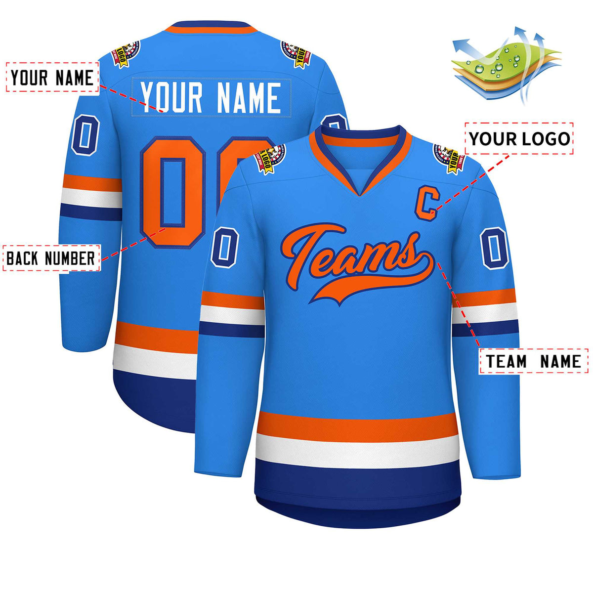 Custom Powder Blue Orange-Royal Classic Style Hockey Jersey | KXKSHOP