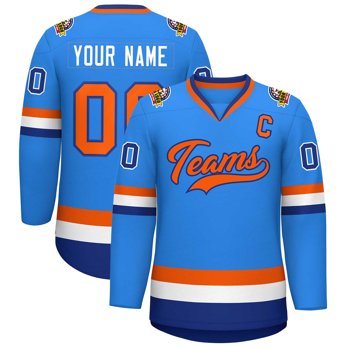 Custom Powder Blue Orange-Royal Classic Style Hockey Jersey | KXKSHOP