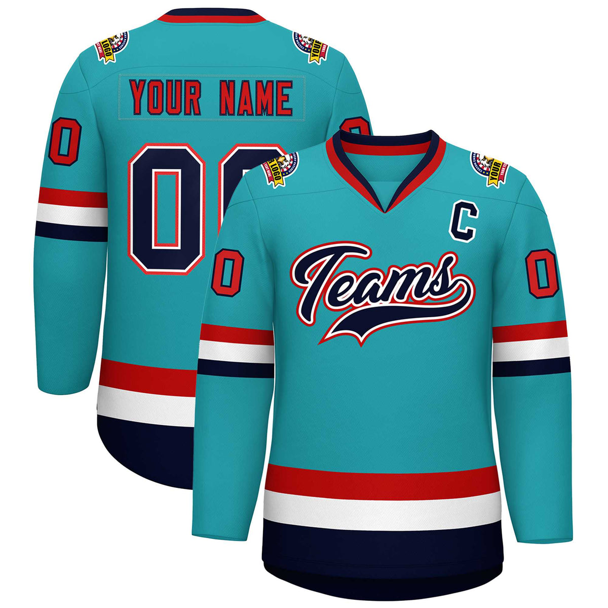 Custom Aqua Navy White-Red Classic Style Hockey Jersey | KXKSHOP