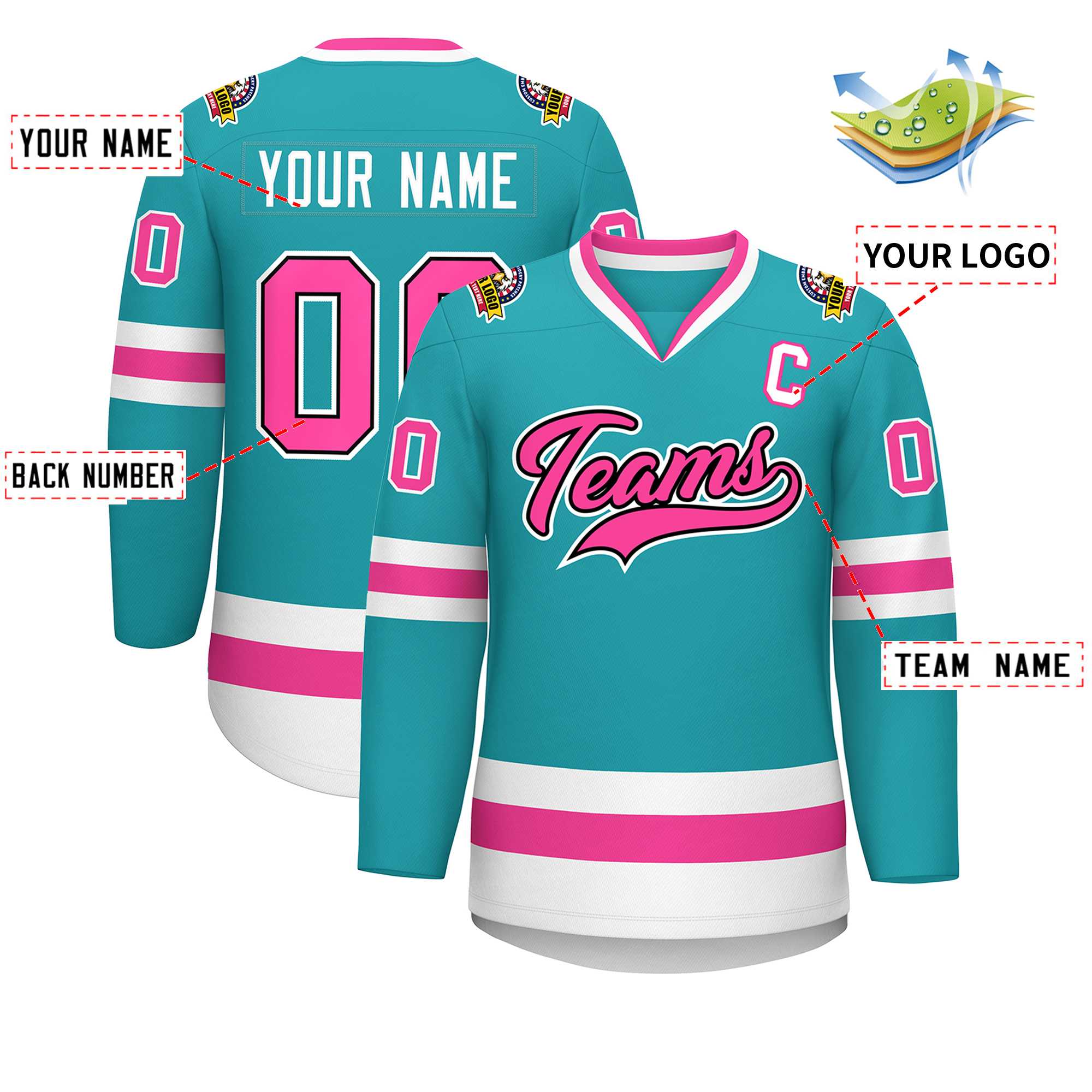 Custom Aqua Pink Navy-White Classic Style Hockey Jersey | KXKSHOP