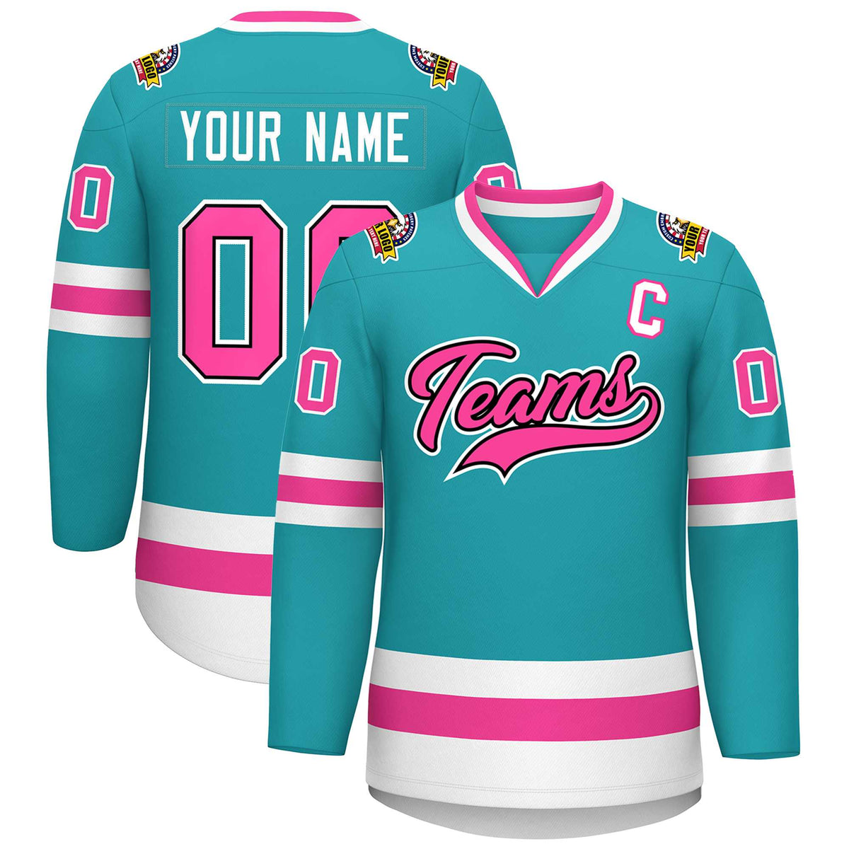 Custom Aqua Pink Navy-White Classic Style Hockey Jersey | KXKSHOP