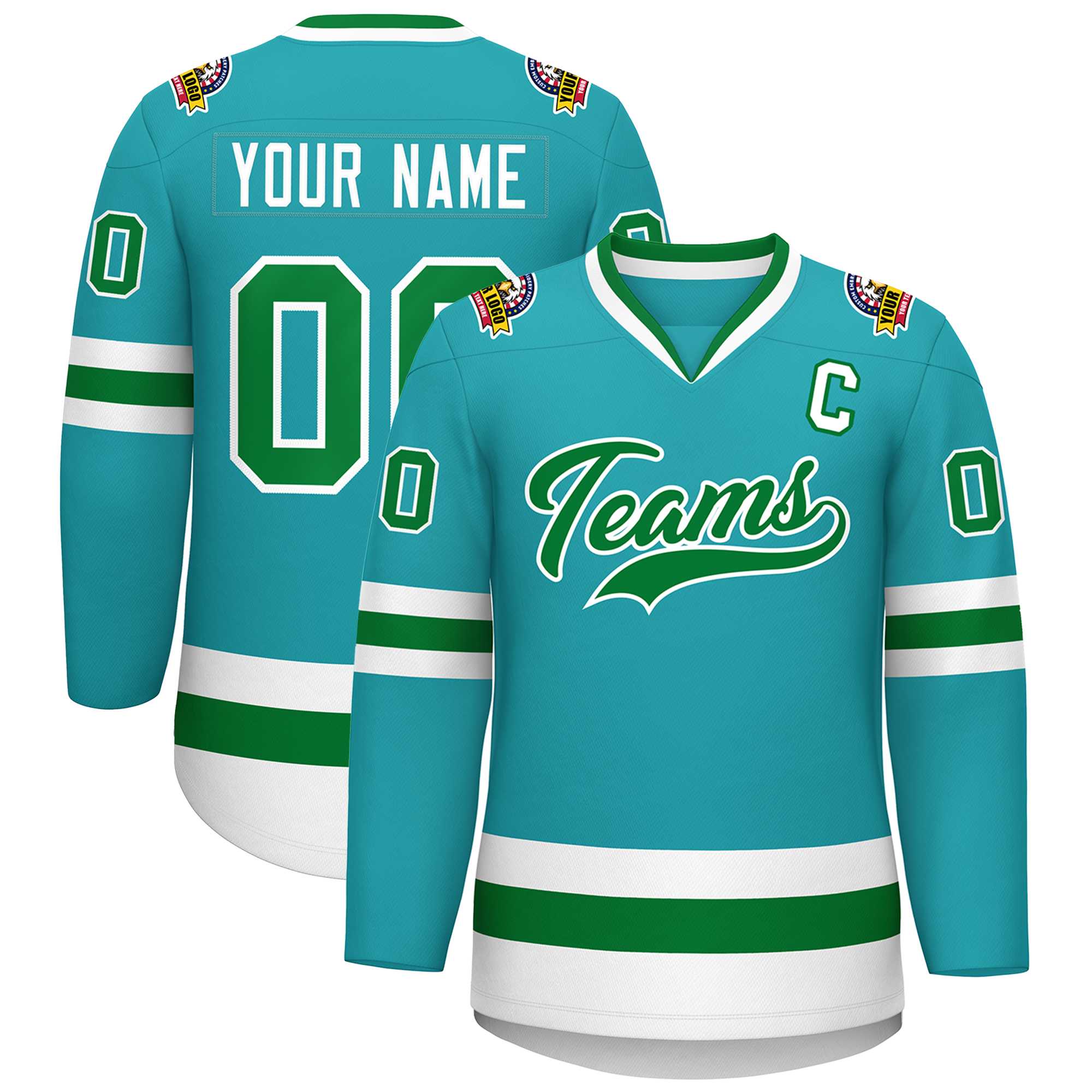 Custom Aqua Kelly Green-White Classic Style Hockey Jersey | KXKSHOP