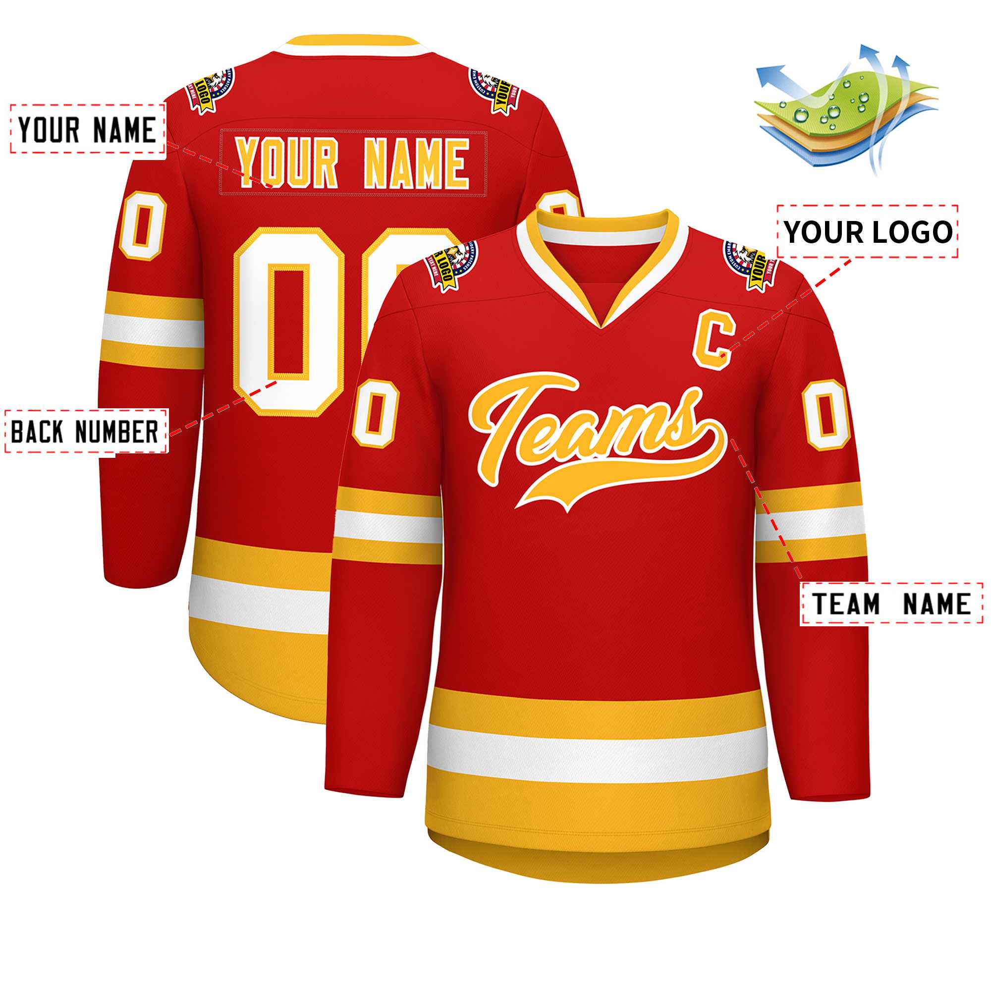 Custom Red Gold-White Classic Style Hockey Jersey | KXKSHOP