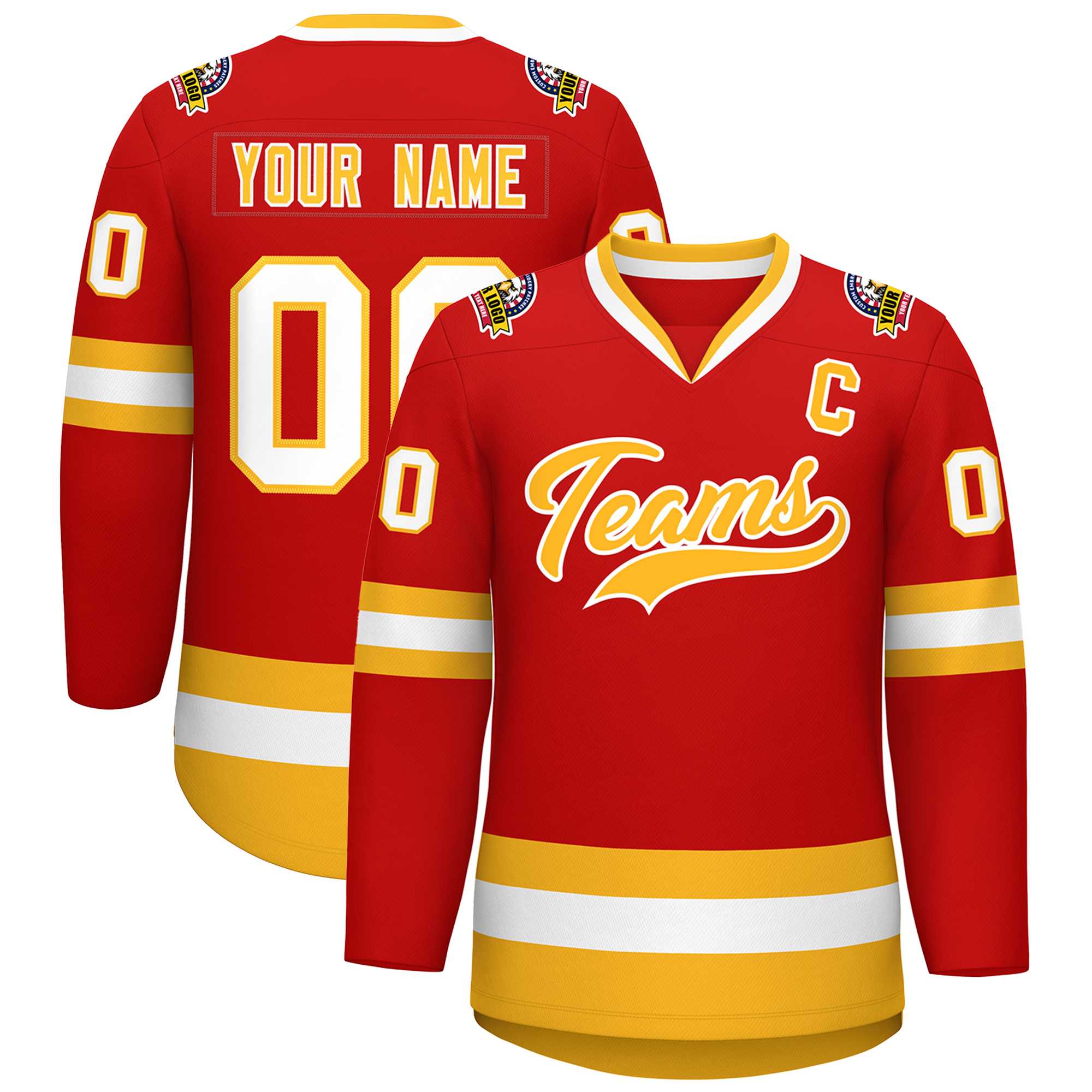 Custom Red Gold-White Classic Style Hockey Jersey | KXKSHOP