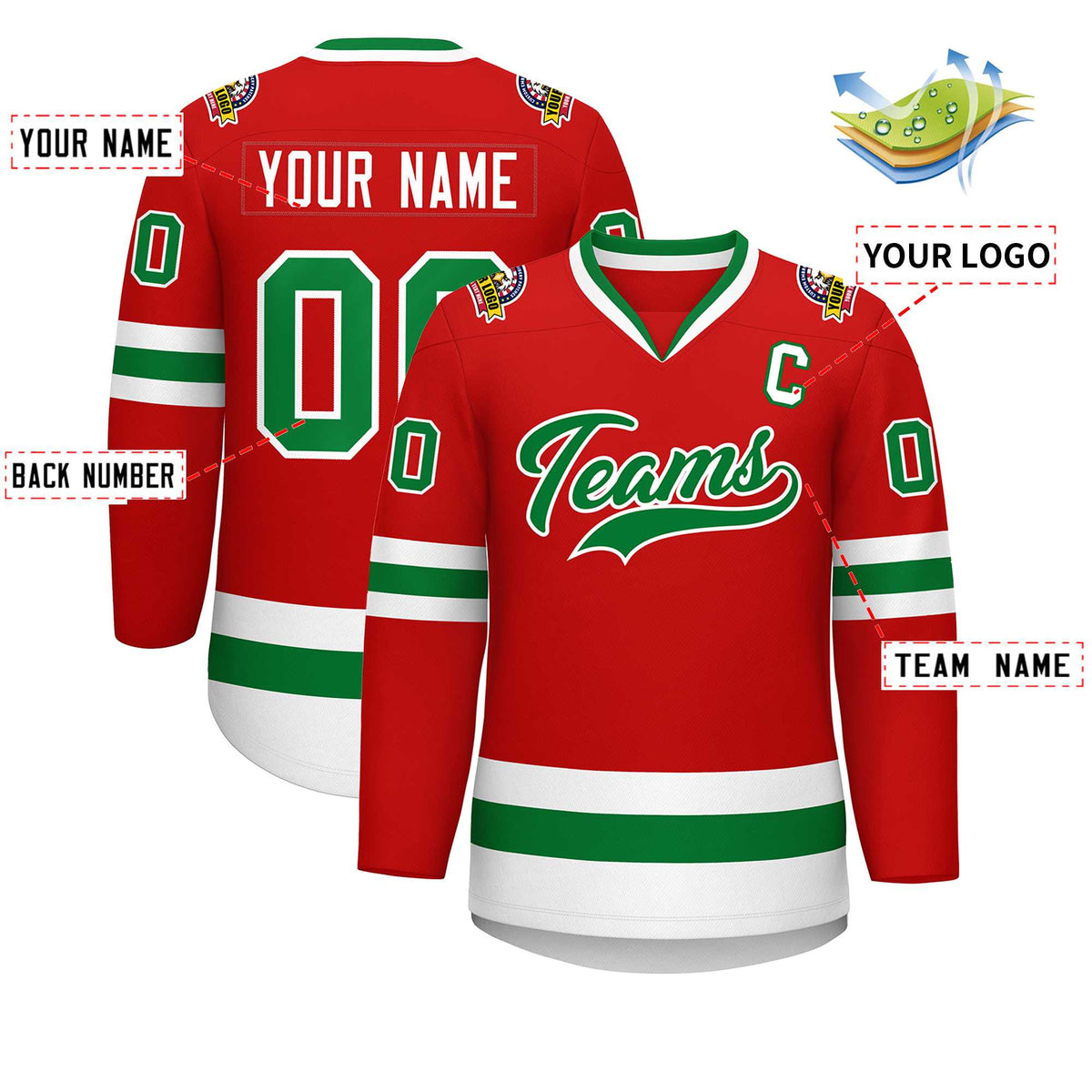 Custom Red Kelly Green-White Classic Style Hockey Jersey | KXKSHOP