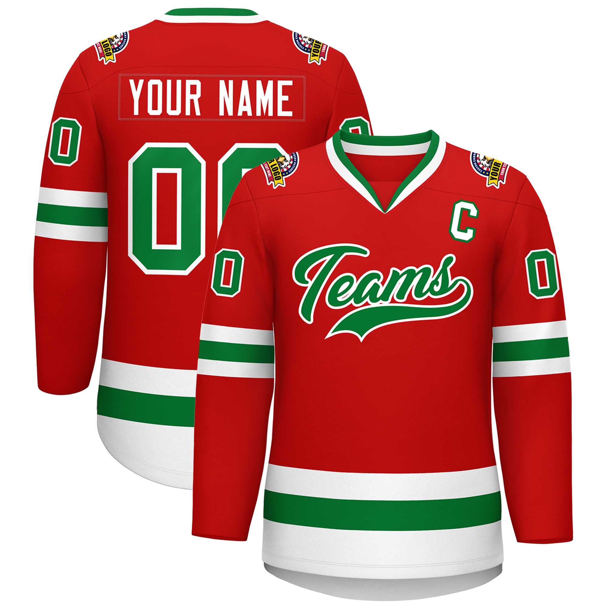 Custom Red Kelly Green-White Classic Style Hockey Jersey | KXKSHOP