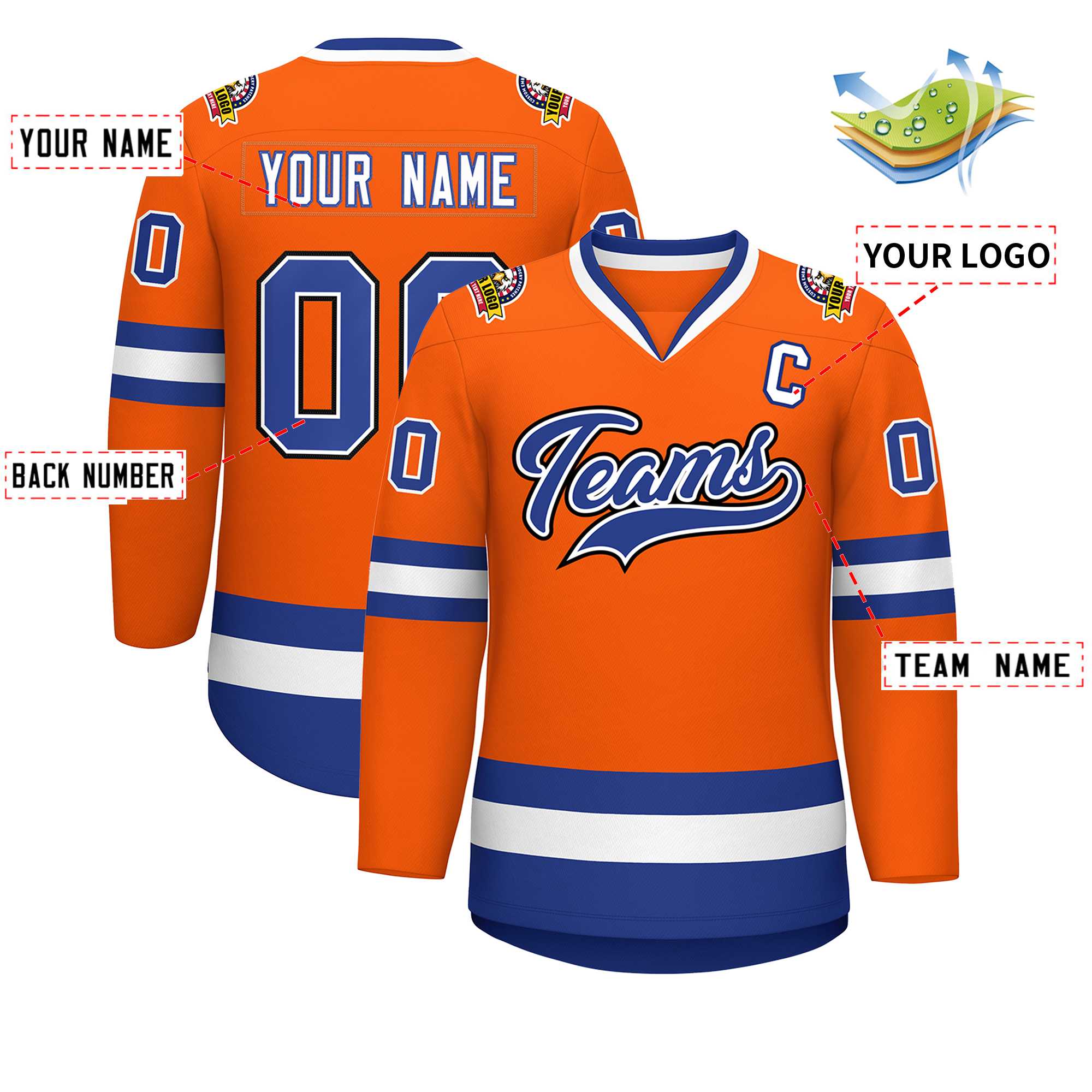 Custom Orange Royal White-Black Classic Style Hockey Jersey | KXKSHOP