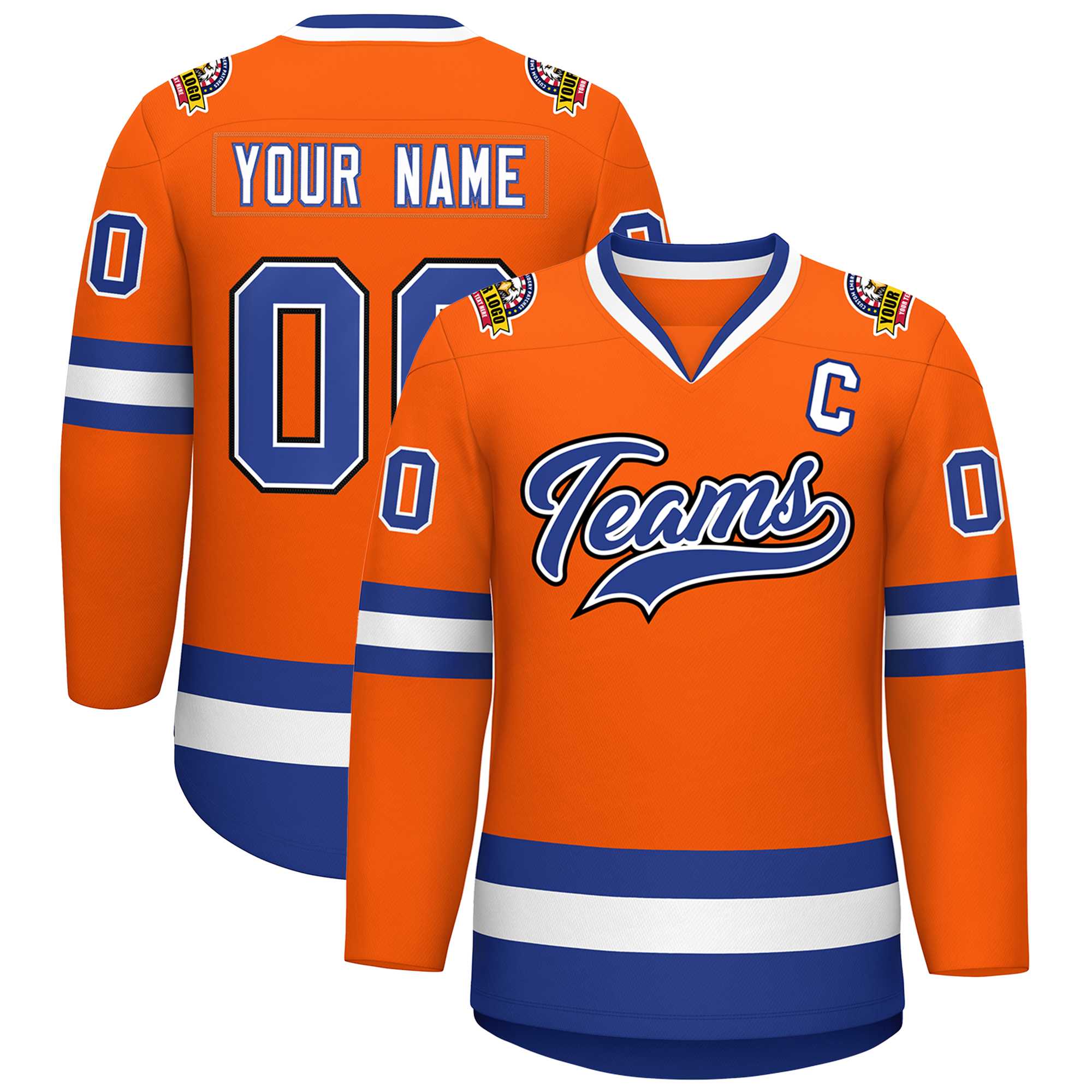 Custom Orange Royal White-Black Classic Style Hockey Jersey | KXKSHOP
