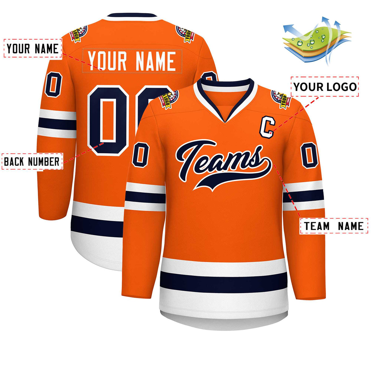 Custom Orange Navy-White Classic Style Hockey Jersey | KXKSHOP