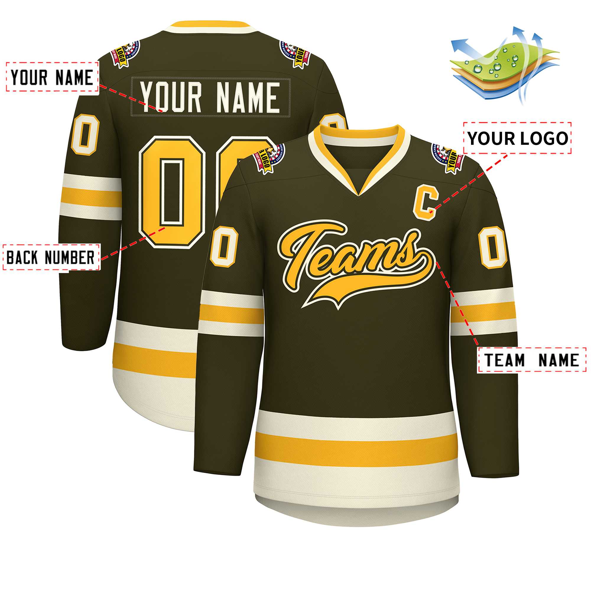 Custom Olive Gold Olive-Khaki Classic Style Hockey Jersey | KXKSHOP