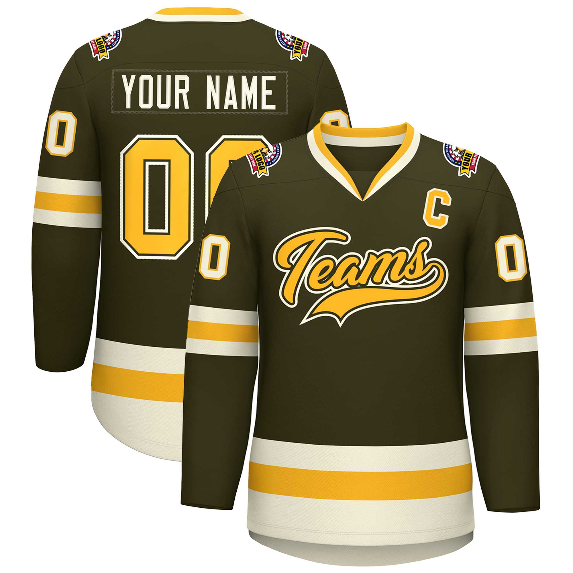 Custom Olive Gold Olive-Khaki Classic Style Hockey Jersey | KXKSHOP