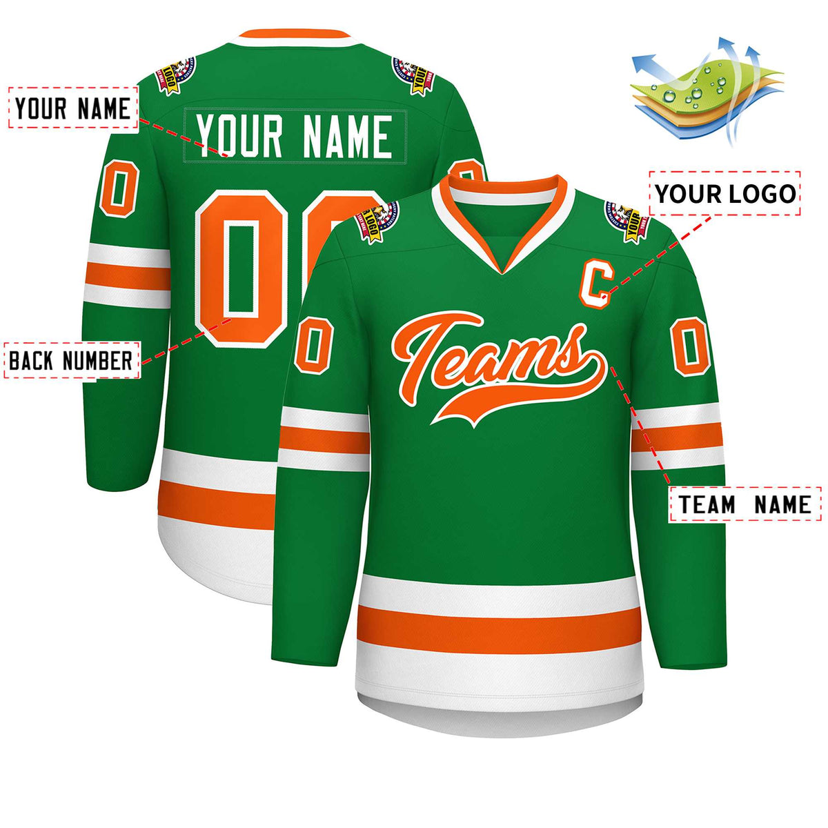 Custom Kelly Green Orange-White Classic Style Hockey Jersey | KXKSHOP