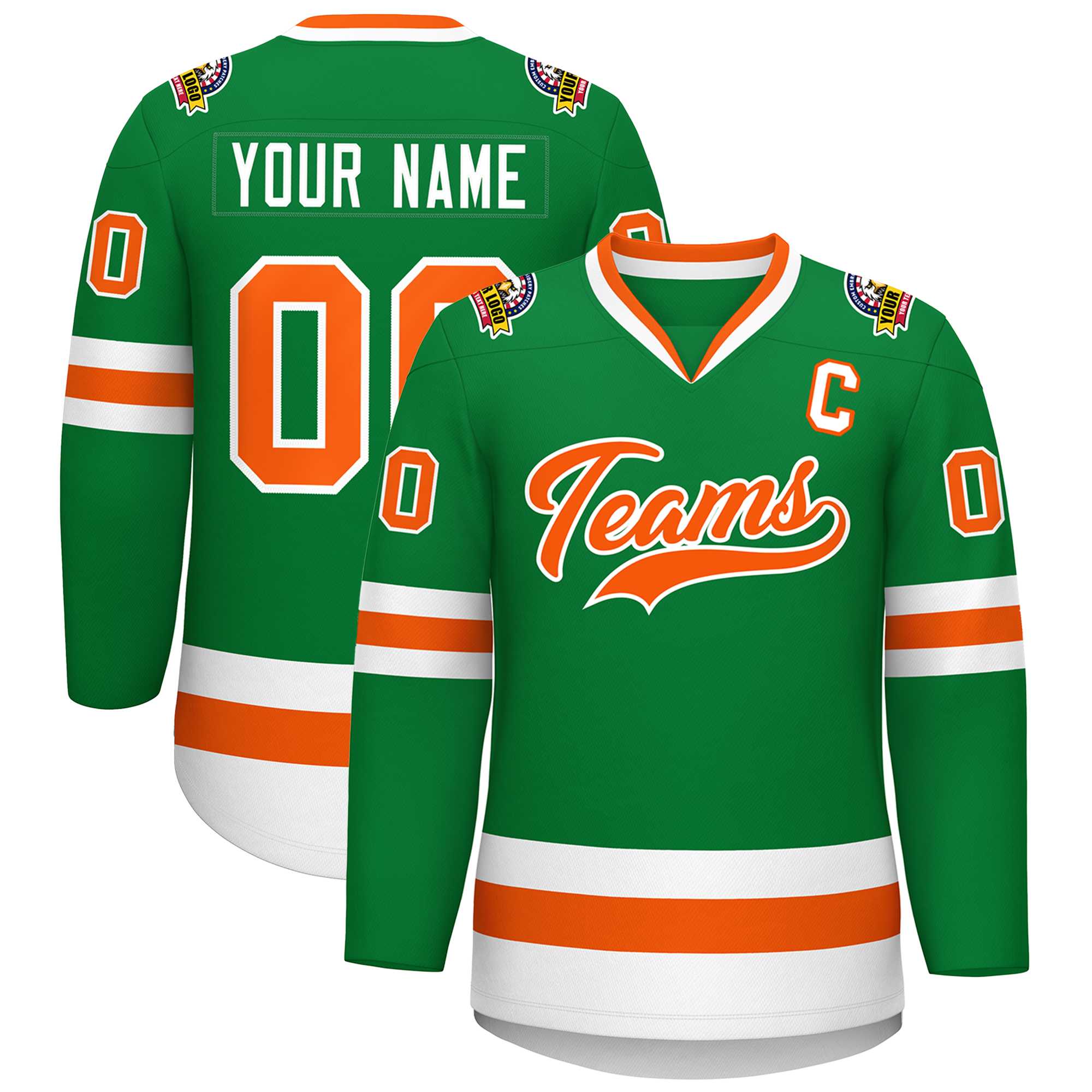 Custom Kelly Green Orange-White Classic Style Hockey Jersey | KXKSHOP