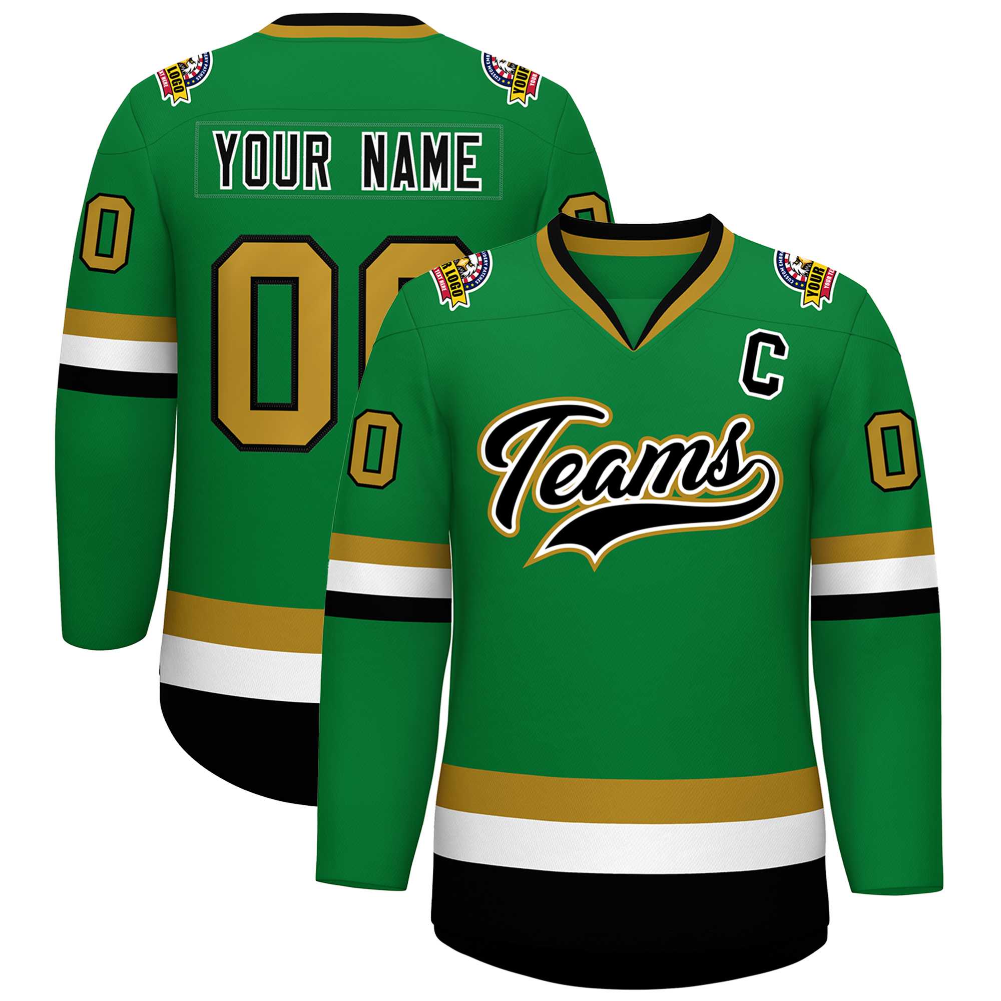 Custom Kelly Green Black White-Old Gold Classic Style Hockey Jersey | KXKSHOP