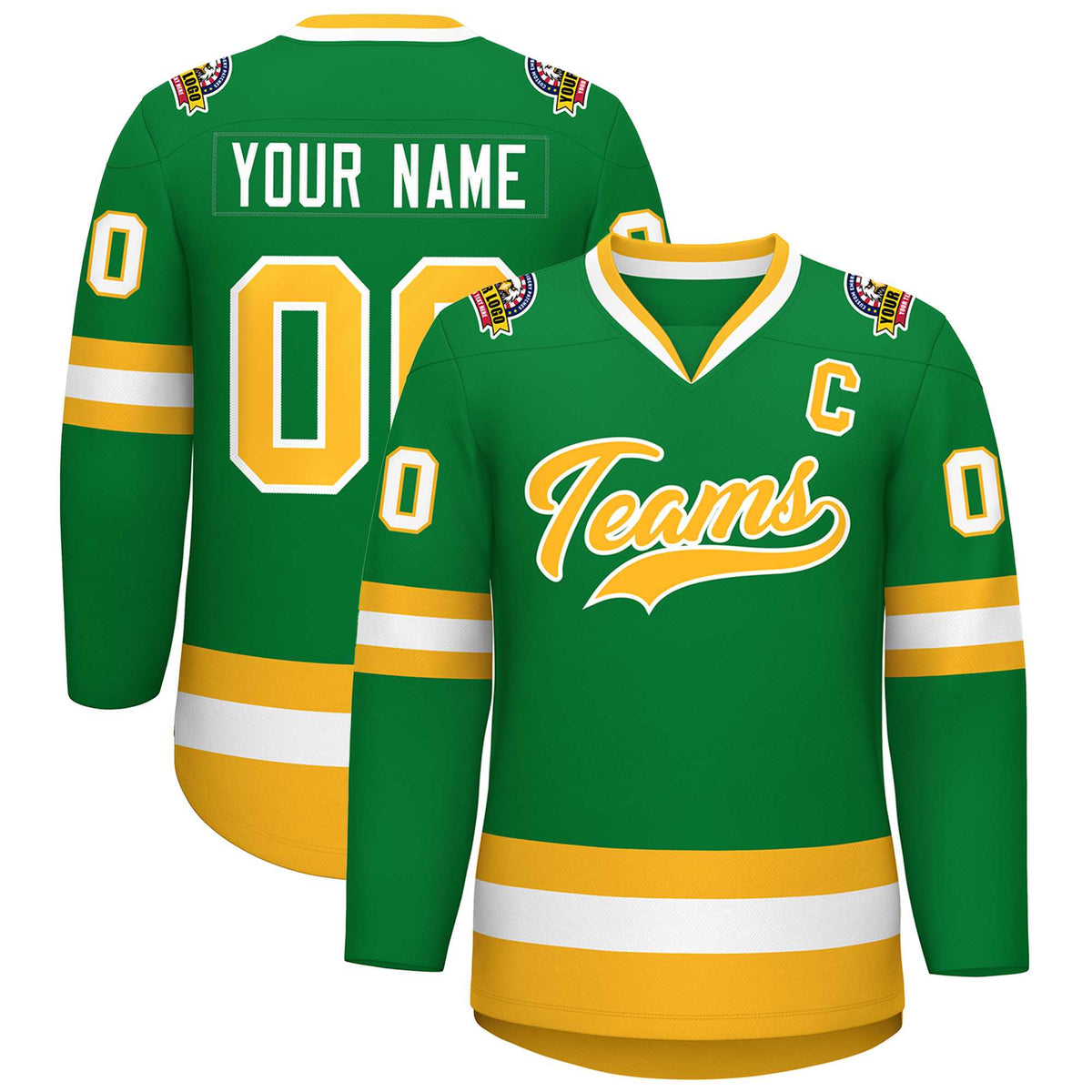 Custom Kelly Green Gold-White Classic Style Hockey Jersey | KXKSHOP