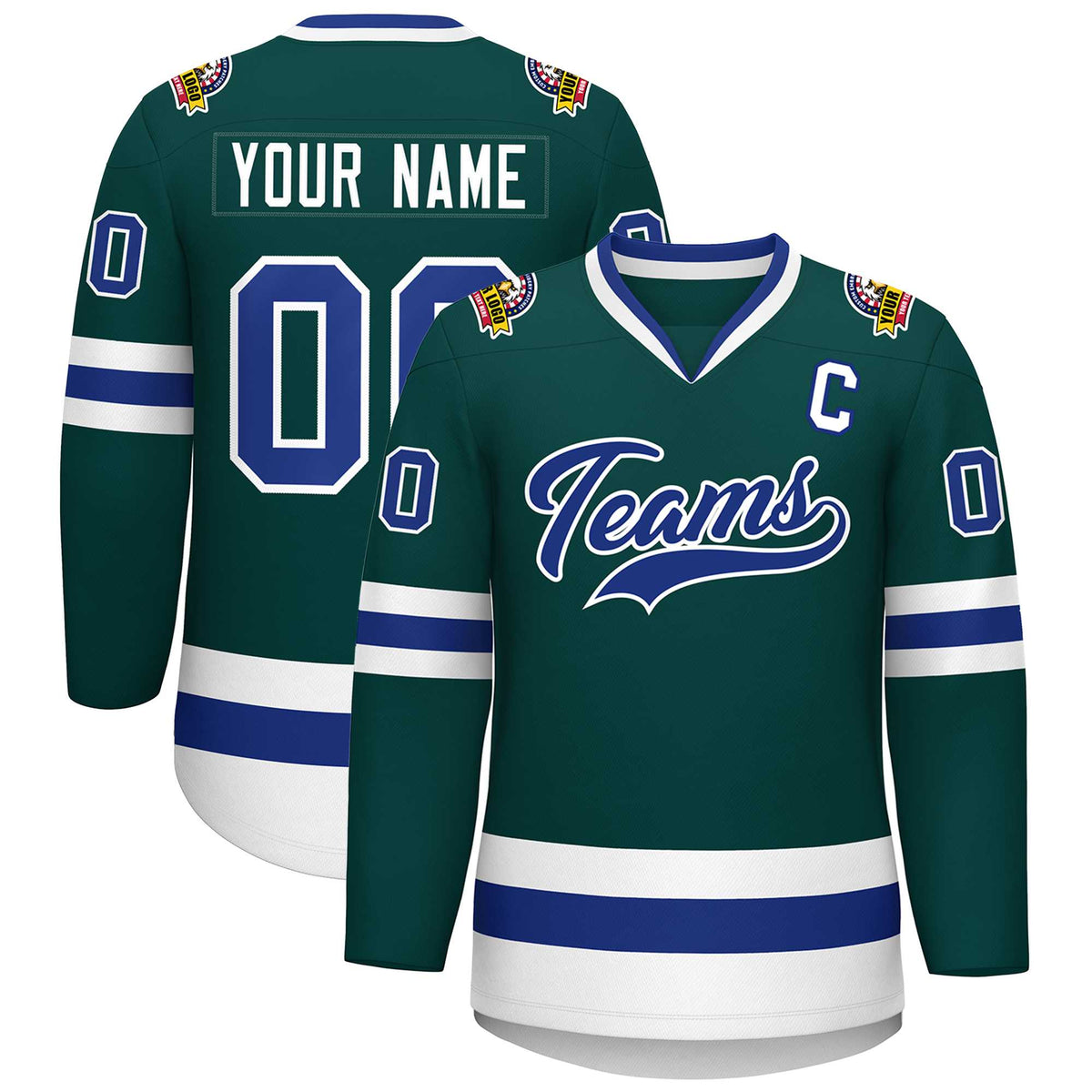 Custom Midnight Green Royal-White Classic Style Hockey Jersey | KXKSHOP