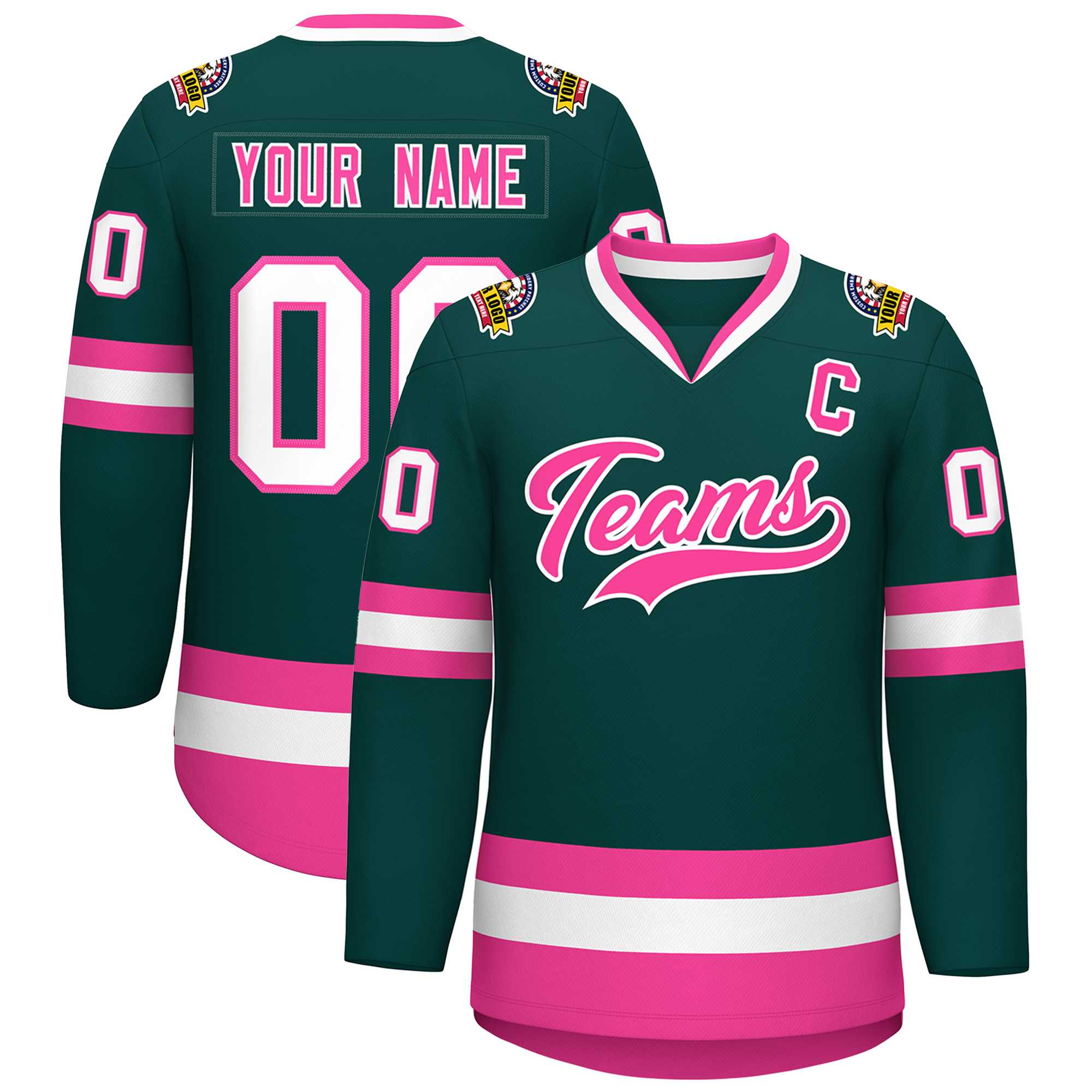Custom Midnight Green Pink-White Classic Style Hockey Jersey | KXKSHOP