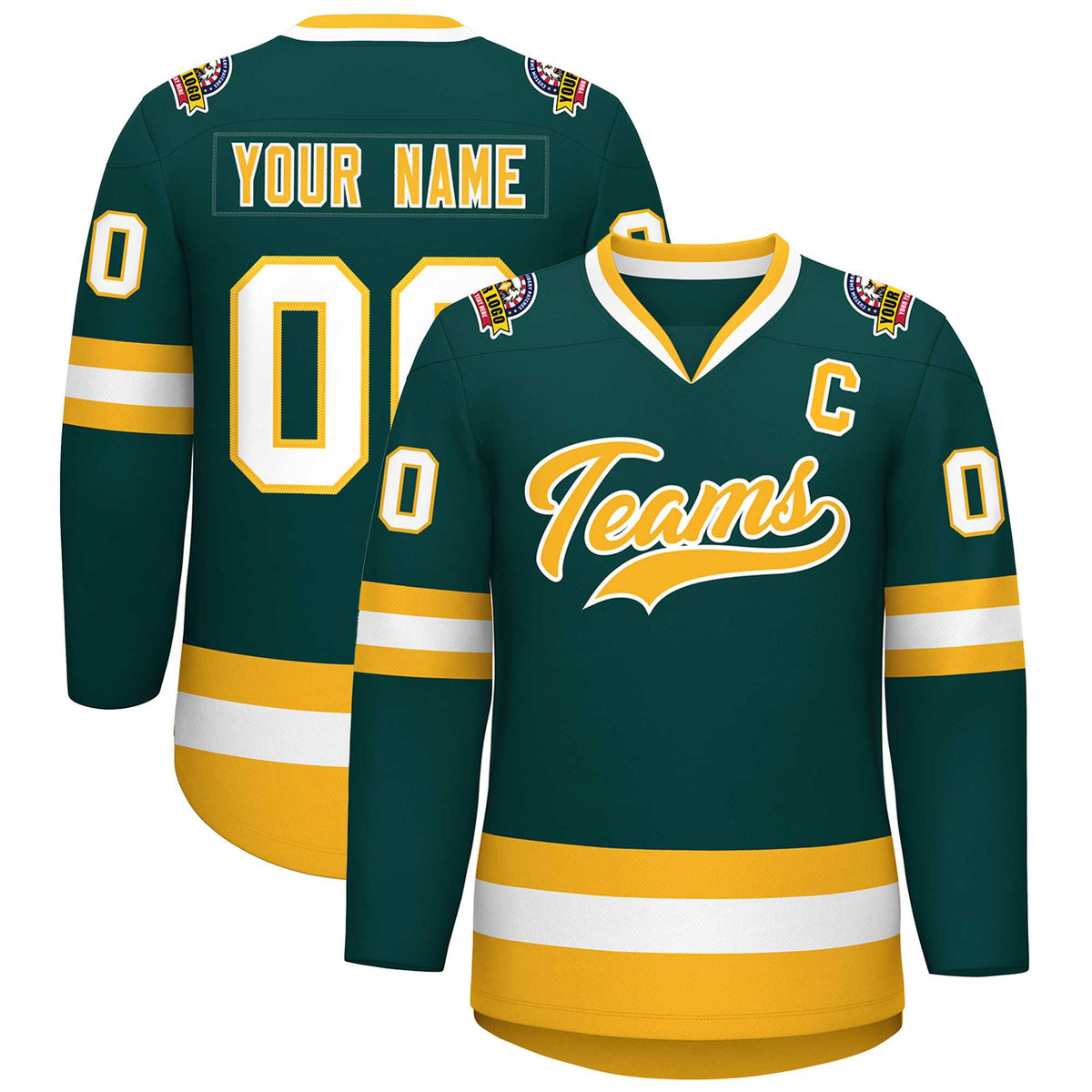Custom Midnight Green Gold-White Classic Style Hockey Jersey | KXKSHOP