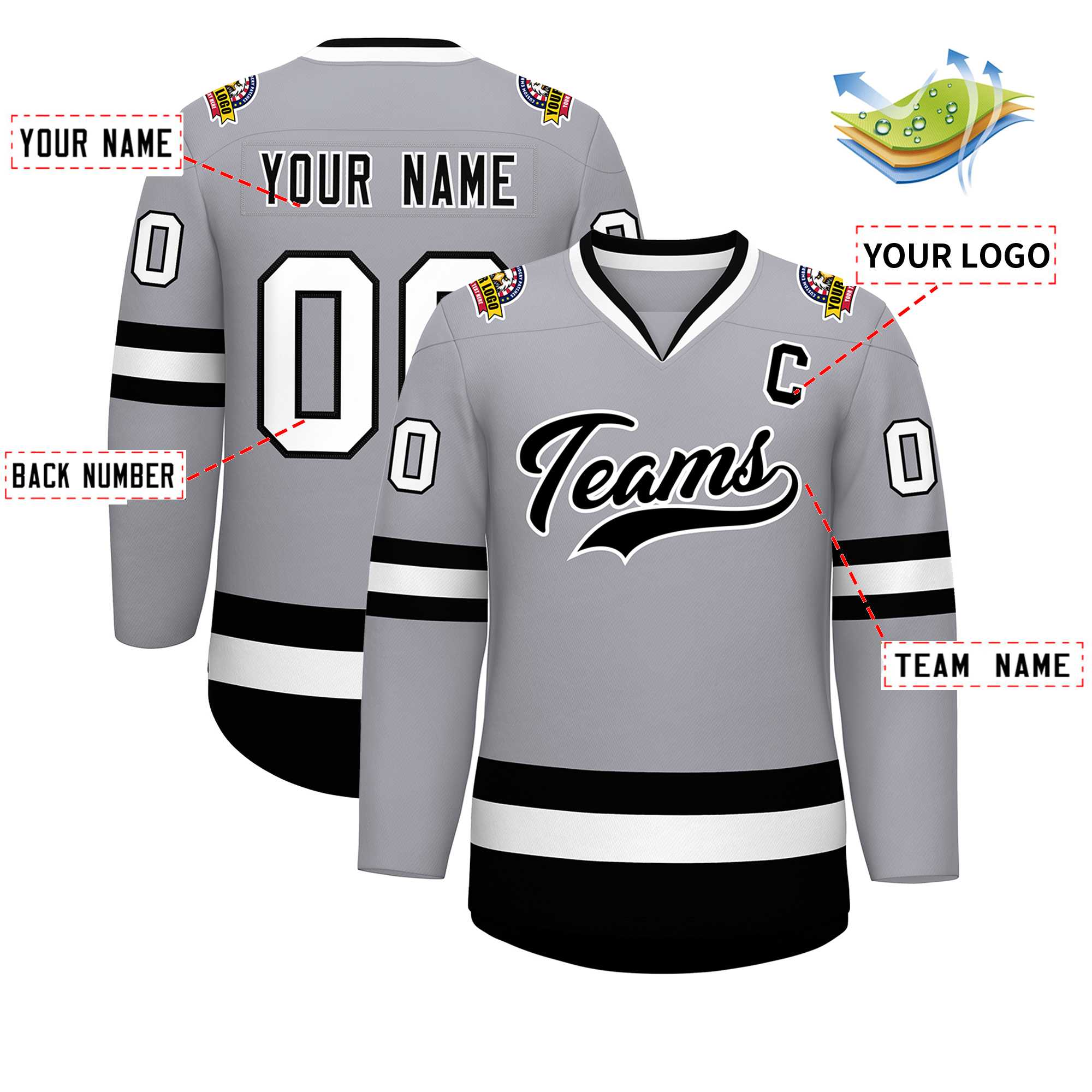 Custom Gray Black-White Classic Style Hockey Jersey | KXKSHOP