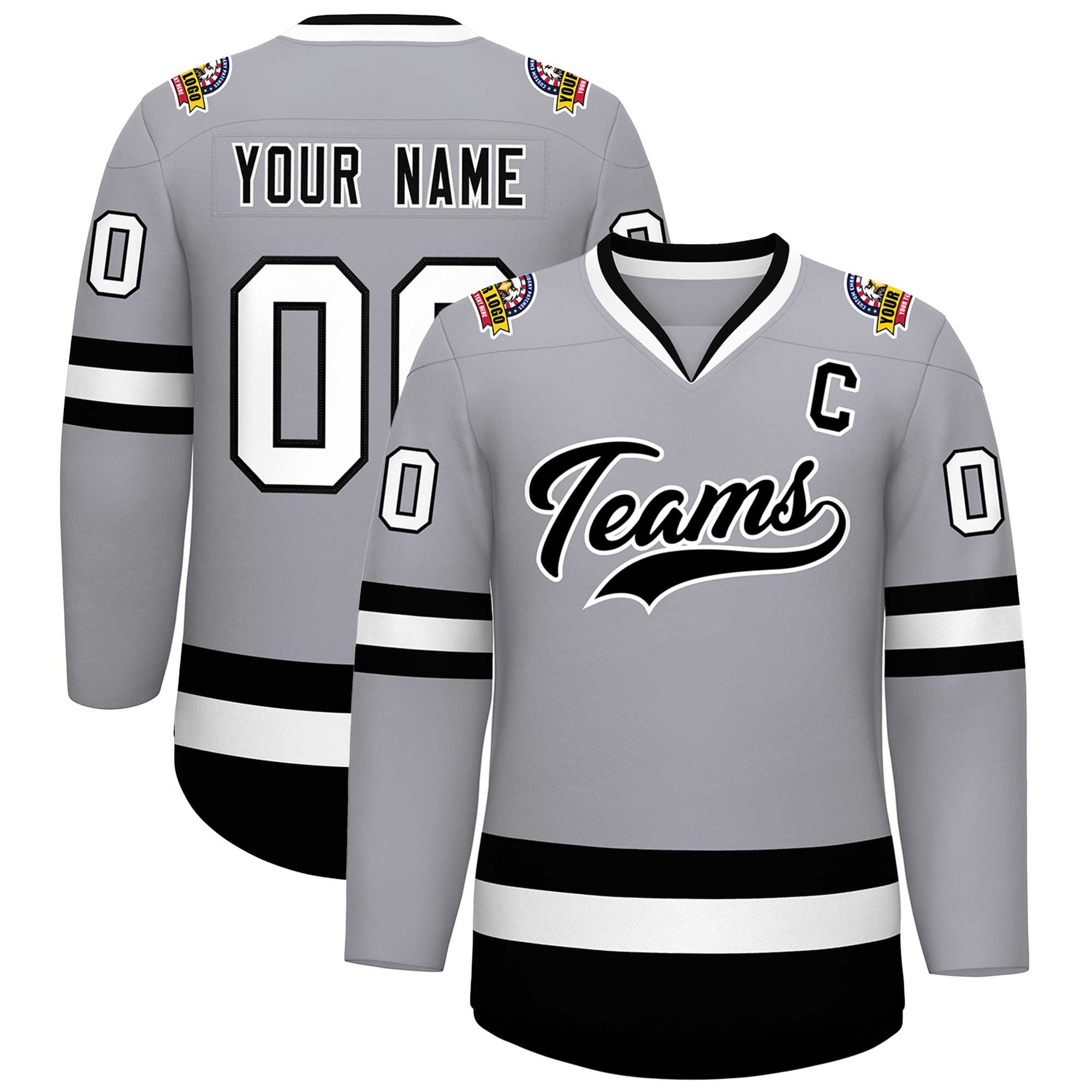 Custom Gray Black-White Classic Style Hockey Jersey | KXKSHOP