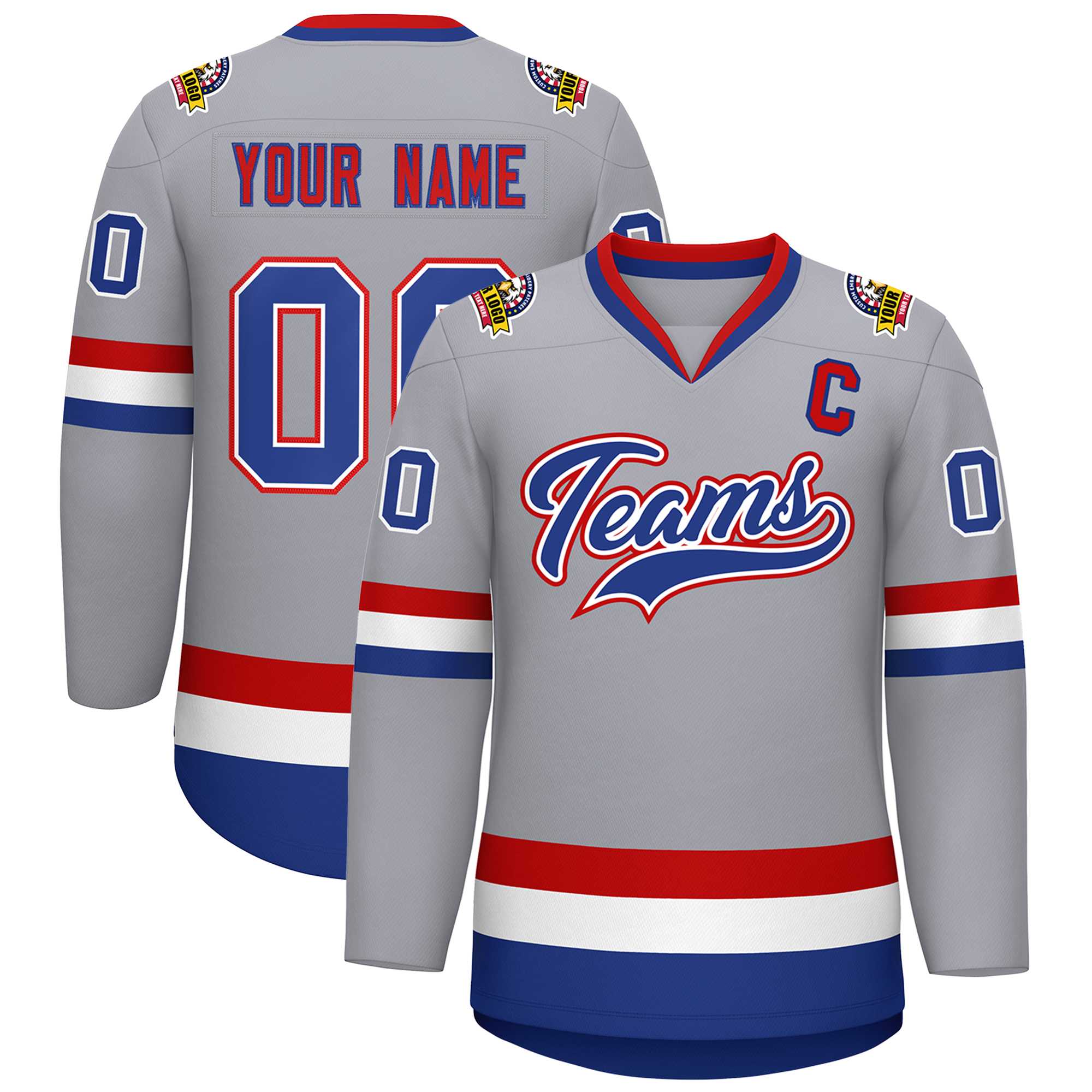 Custom Gray Royal White-Red Classic Style Hockey Jersey | KXKSHOP