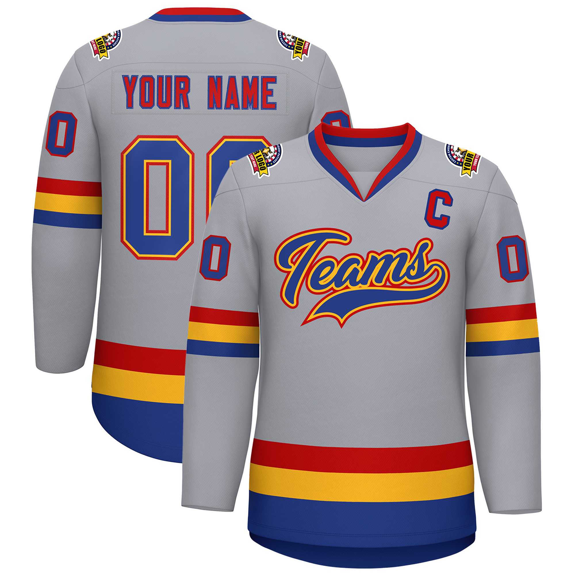 Custom Gray Royal Gold-Red Classic Style Hockey Jersey | KXKSHOP