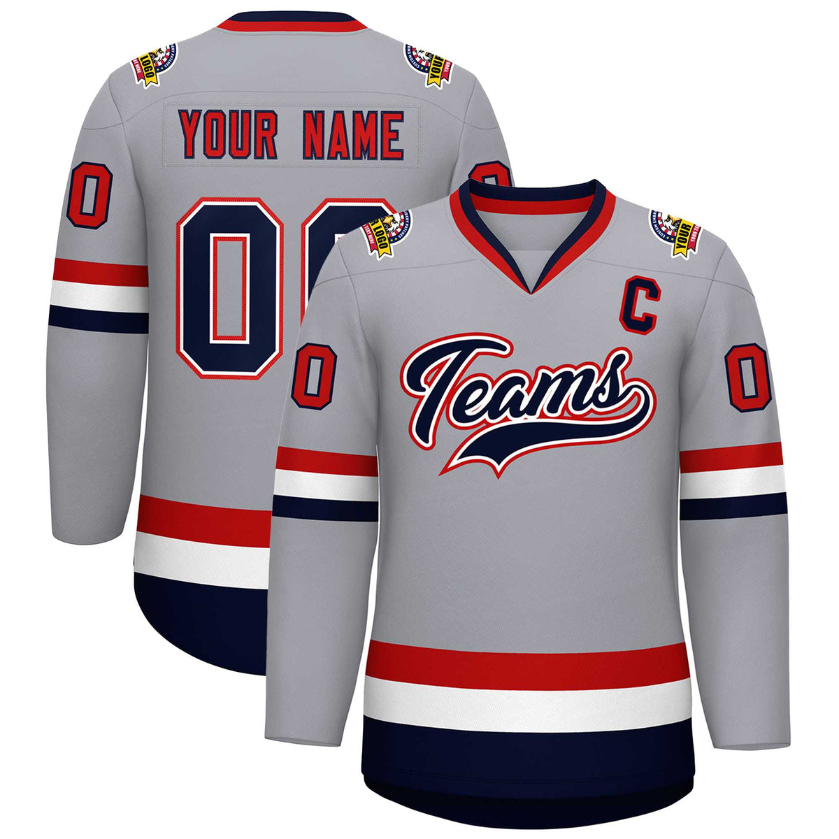 Custom Gray Navy White-Red Classic Style Hockey Jersey | KXKSHOP