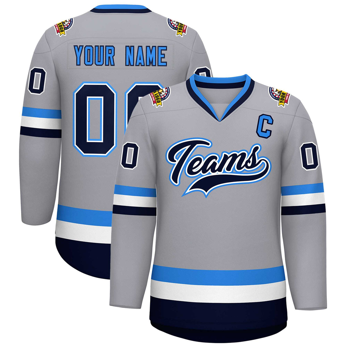 Custom Gray Navy White-Powder Blue Classic Style Hockey Jersey | KXKSHOP