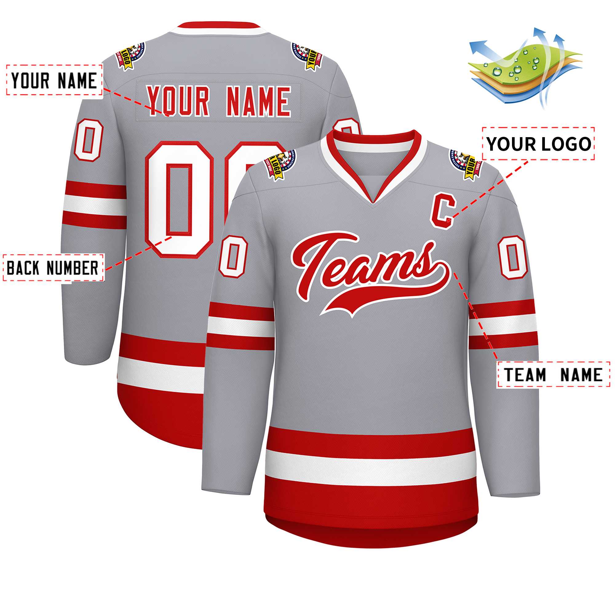 Custom Gray Red-White Classic Style Hockey Jersey | KXKSHOP