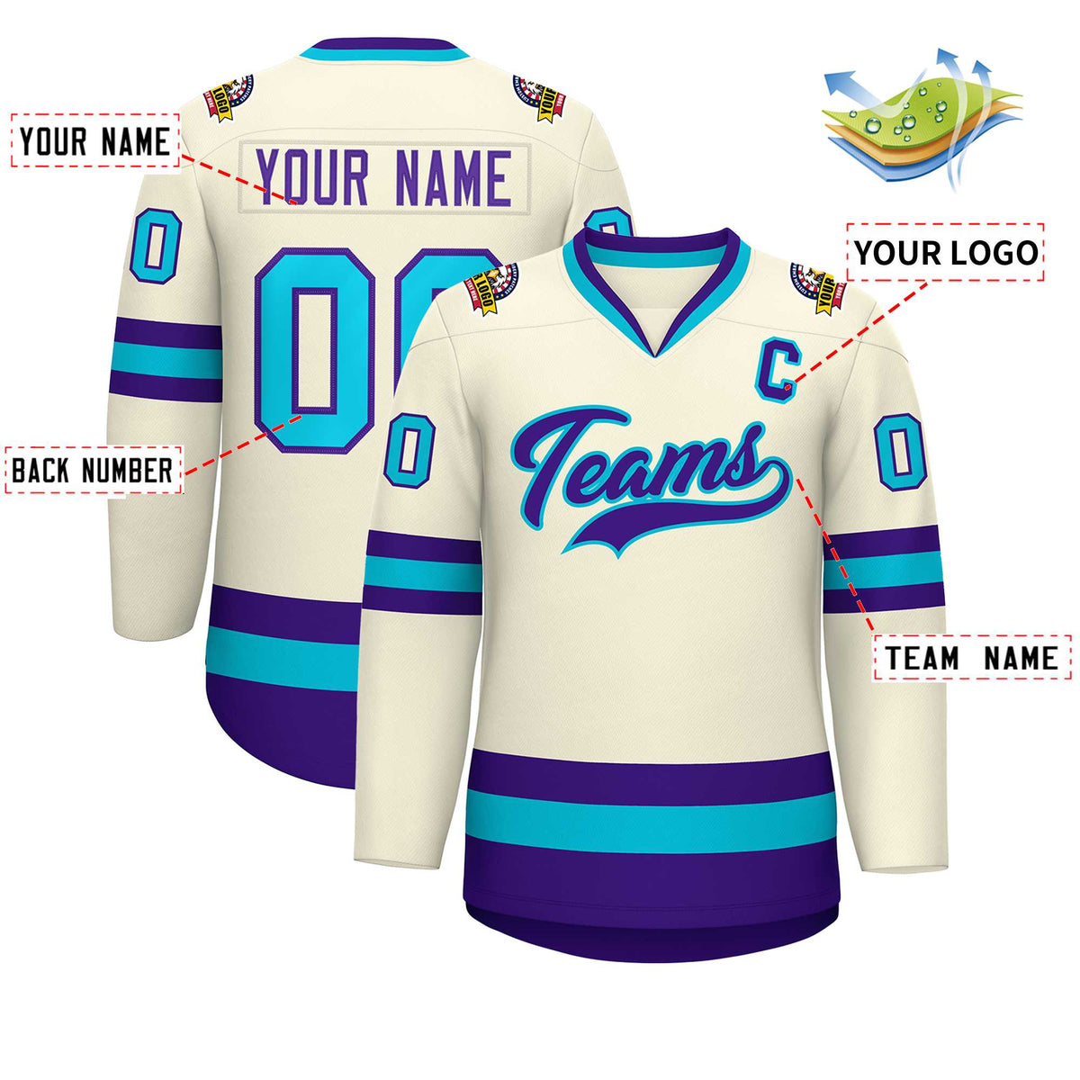 Custom Khaki Purple-Light Blue Classic Style Hockey Jersey | KXKSHOP