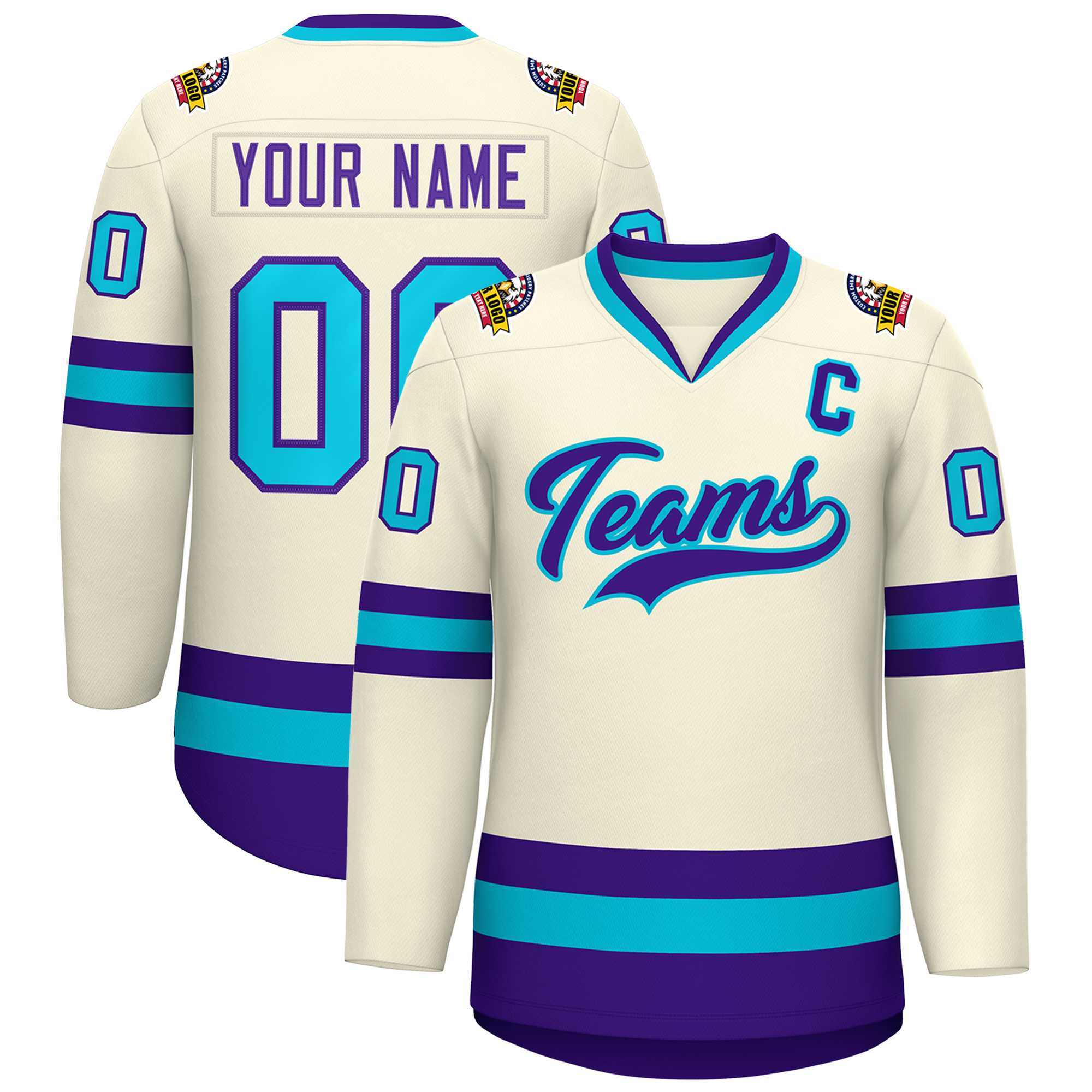 Custom Khaki Purple-Light Blue Classic Style Hockey Jersey | KXKSHOP