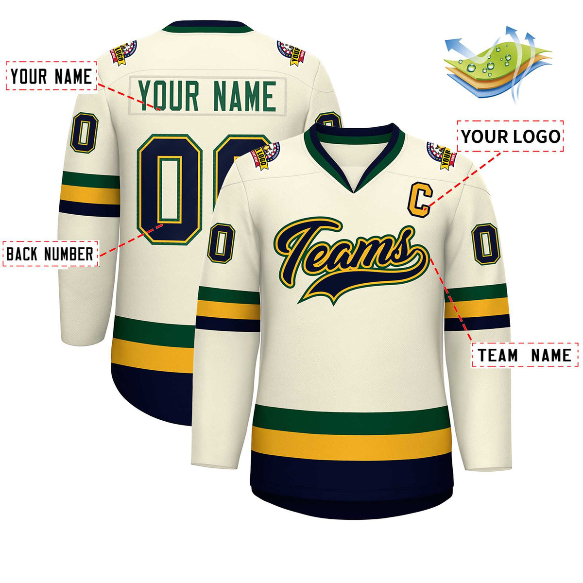 Custom Khaki Navy Gold-Green Classic Style Hockey Jersey | KXKSHOP